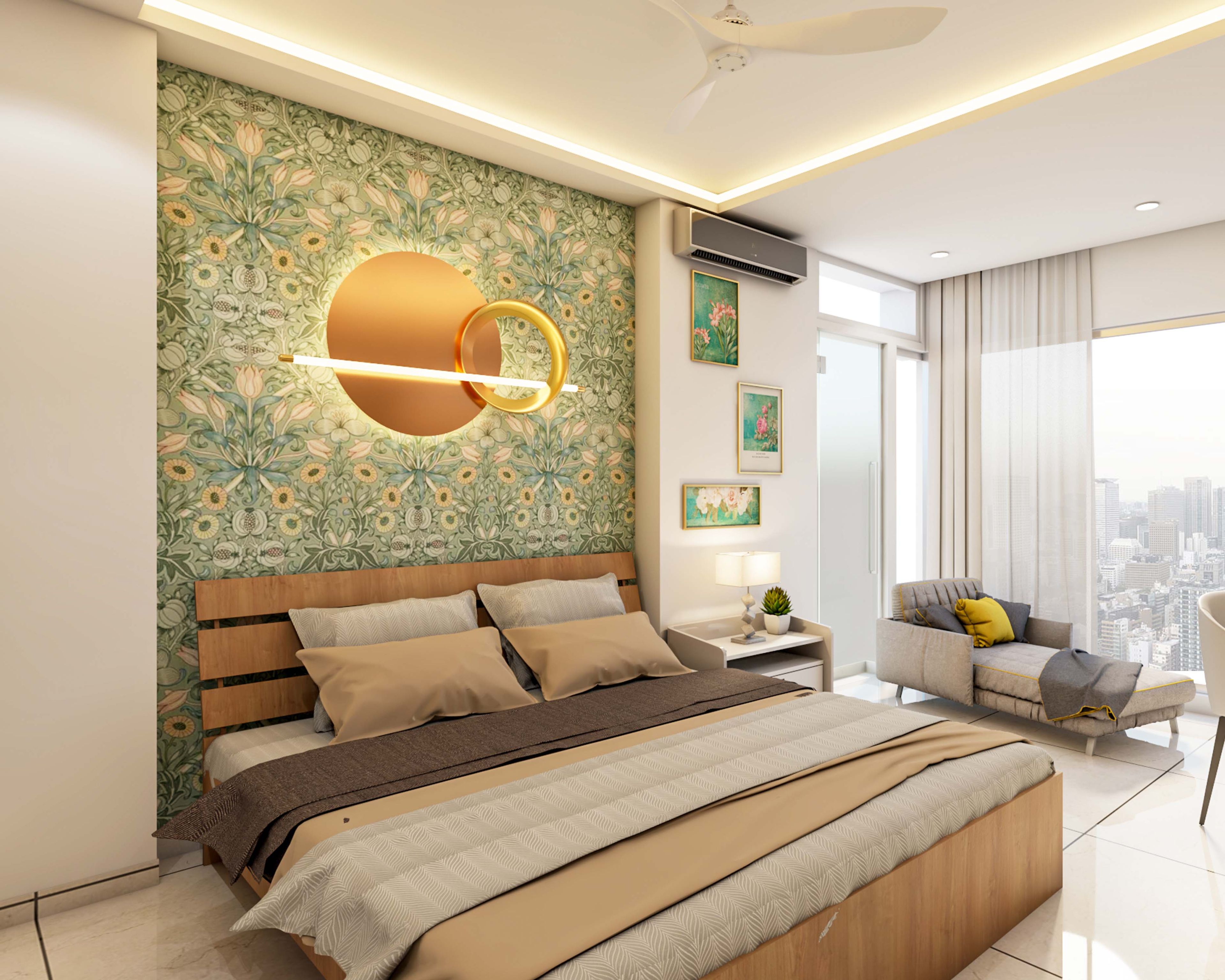 Green Vintage Floral Bedroom Wallpaper Design