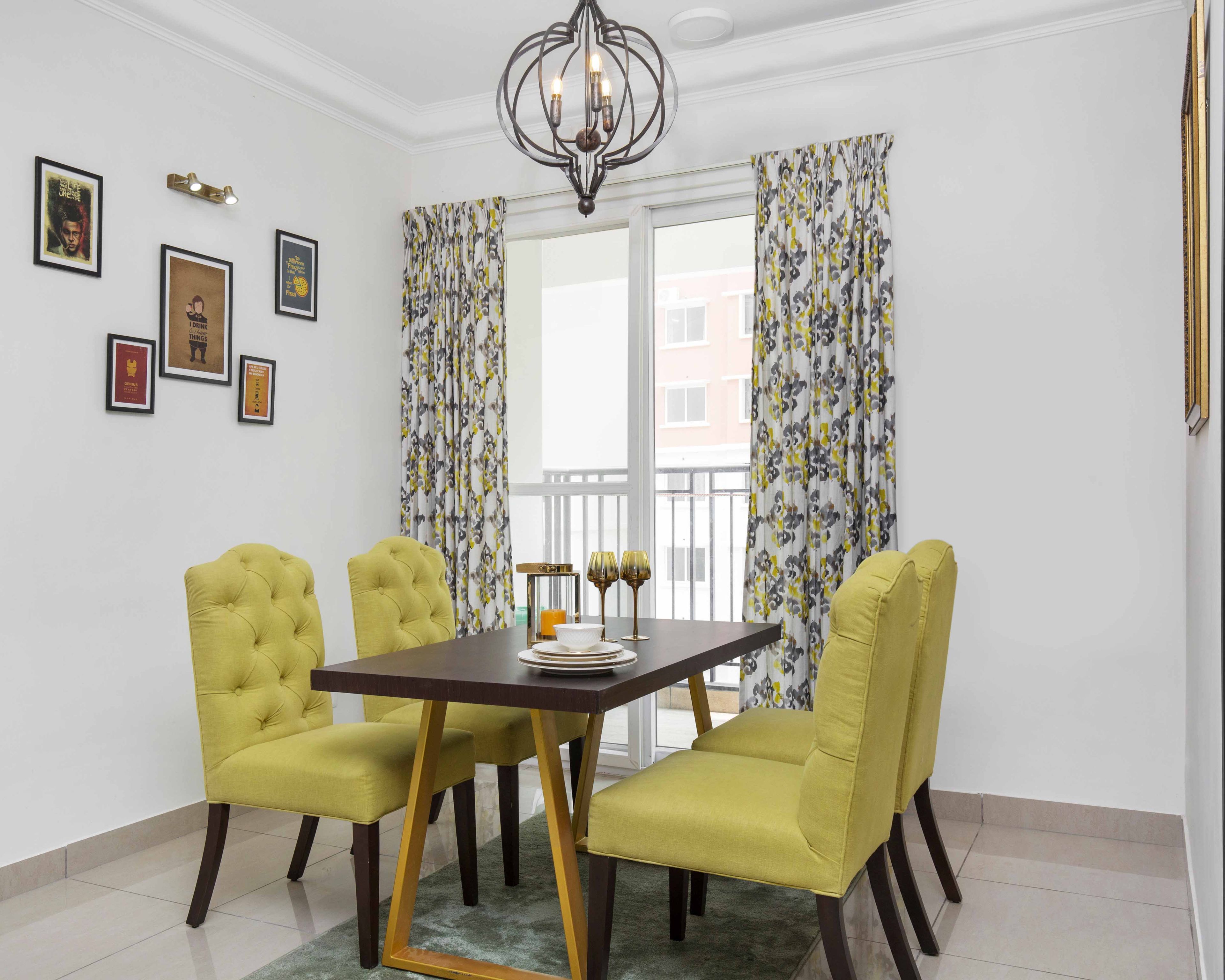 Modern Mustard And Wood 4-Seater Dining Room Design