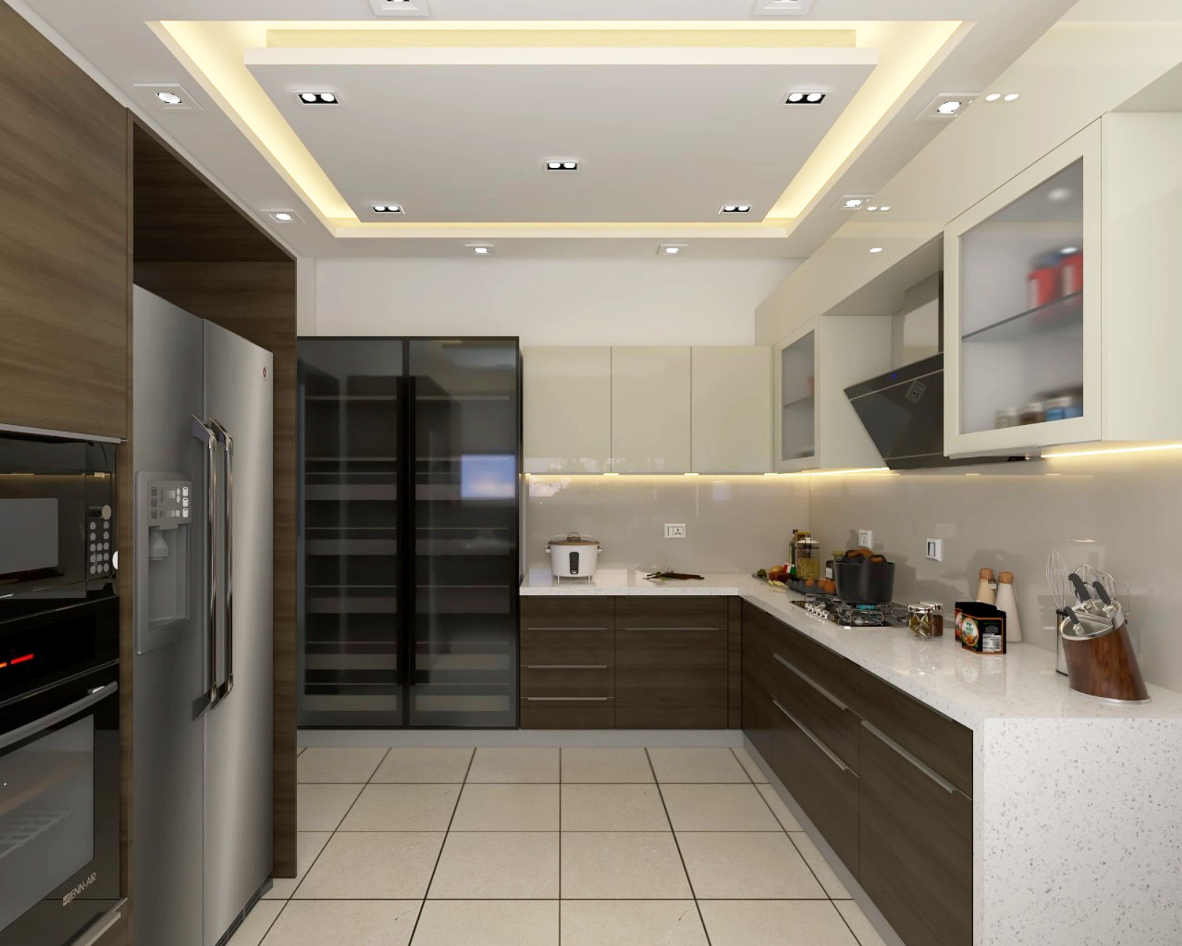 Single Layered POP Contemporary Ceiling Design With Recessed Lights