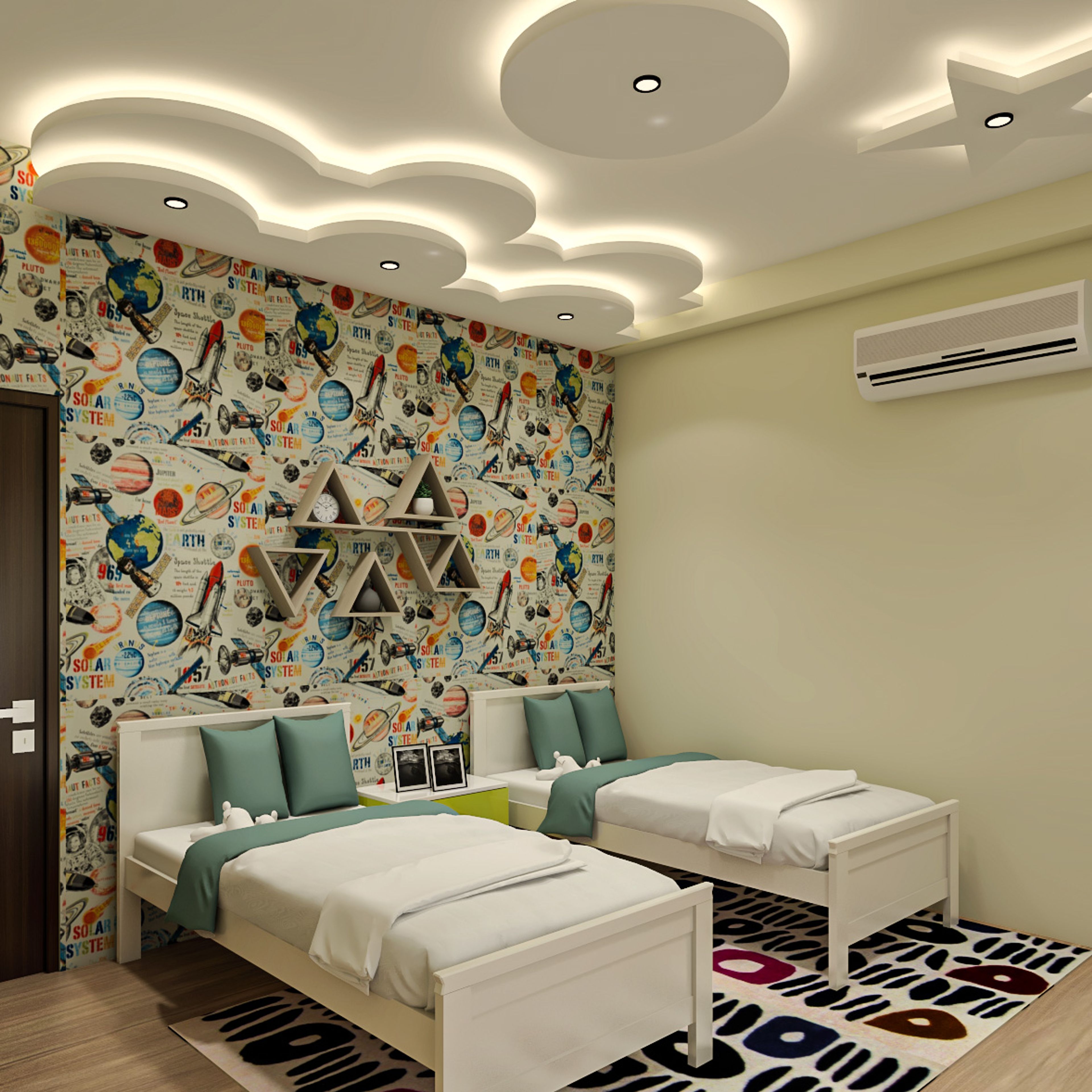 Modern Multilayered POP Space-Themed False Ceiling Design