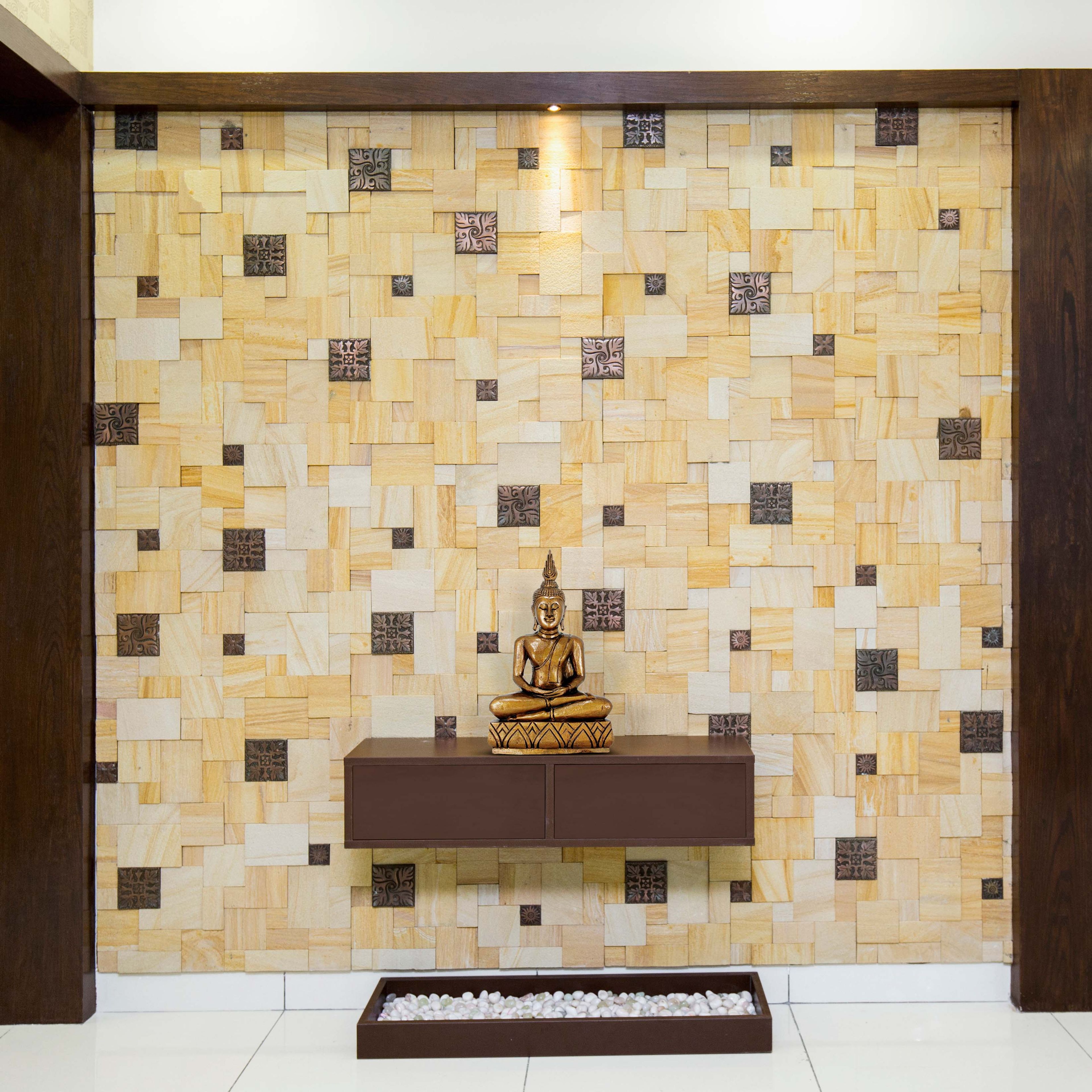 Contemporary Foyer Design With Beaver-Toned Storage Unit