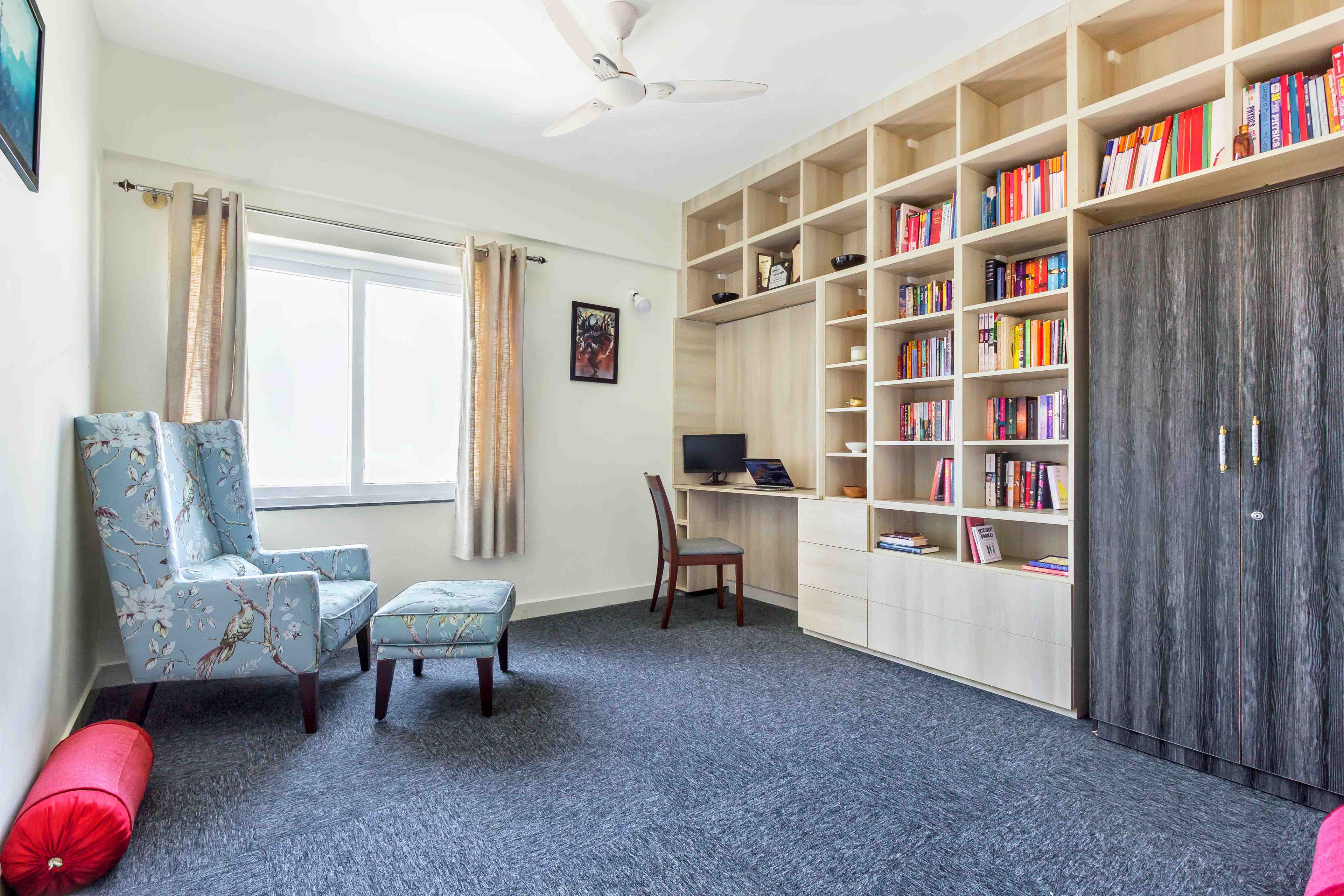 Modern Acacia Exodus Home Office Design With Wall Cabinet