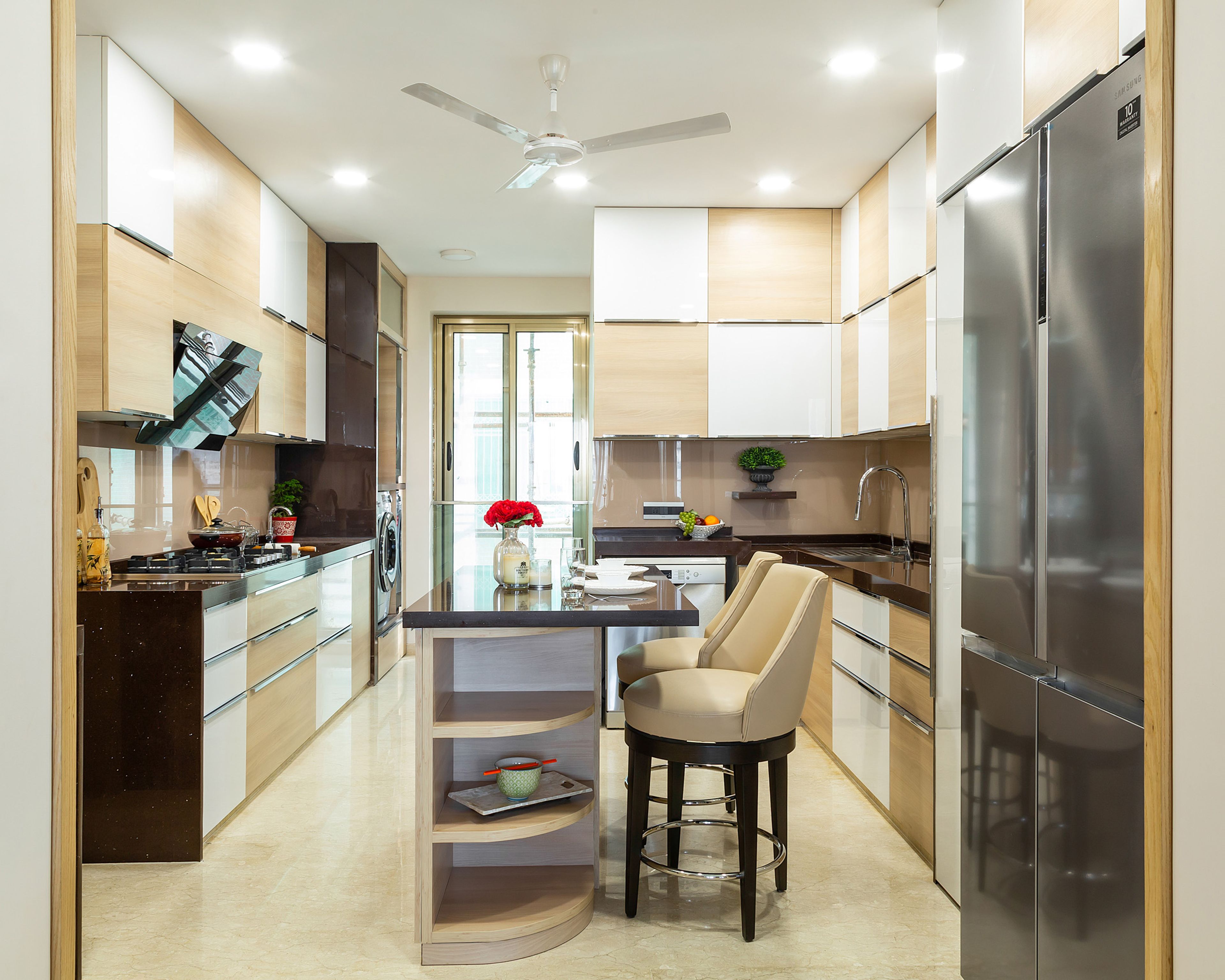 Modern 3-BHK Flat Design In Mumbai With Pink And Cream-Toned Master Bedroom