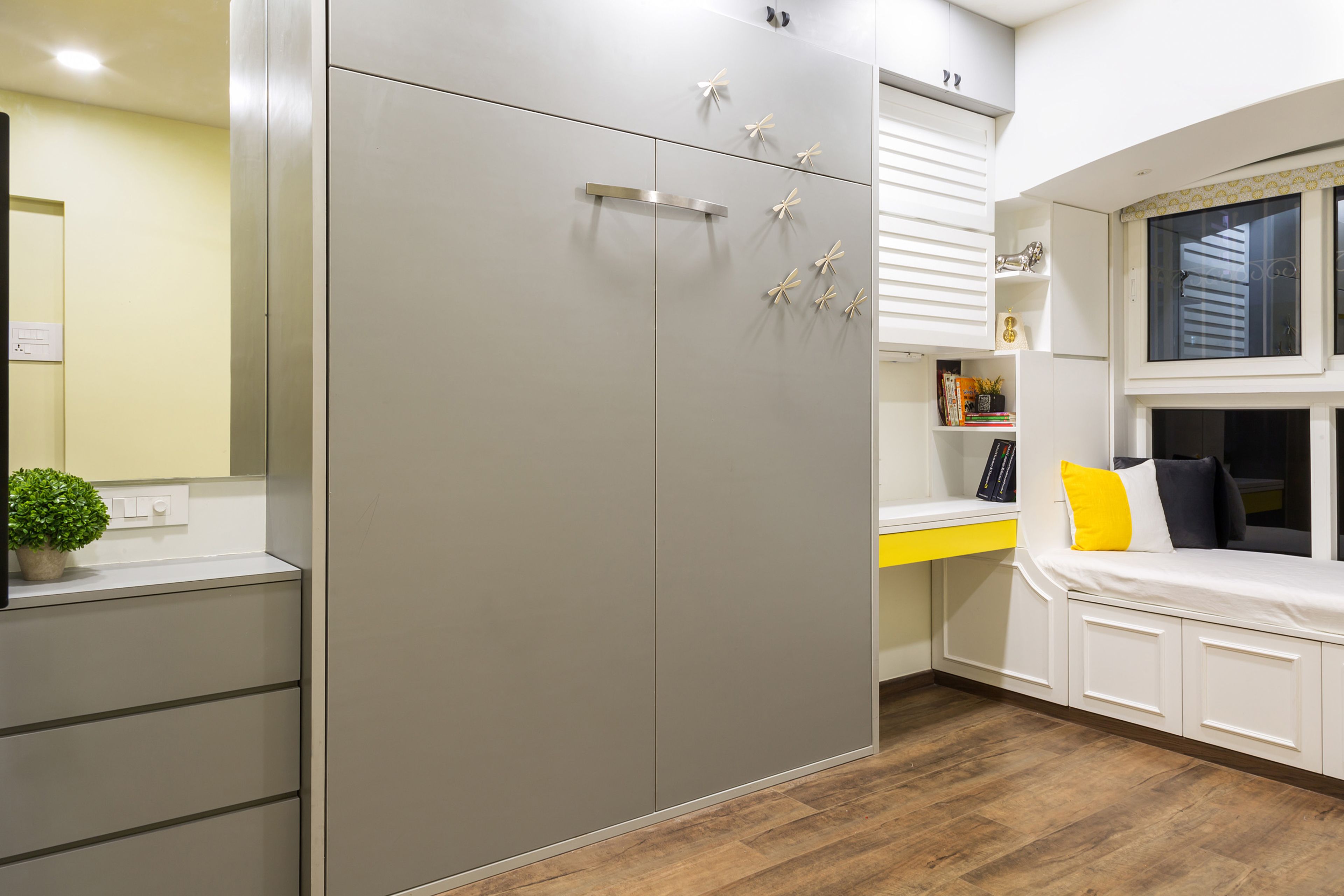 Grey colour wardrobe for Kids - Livspace