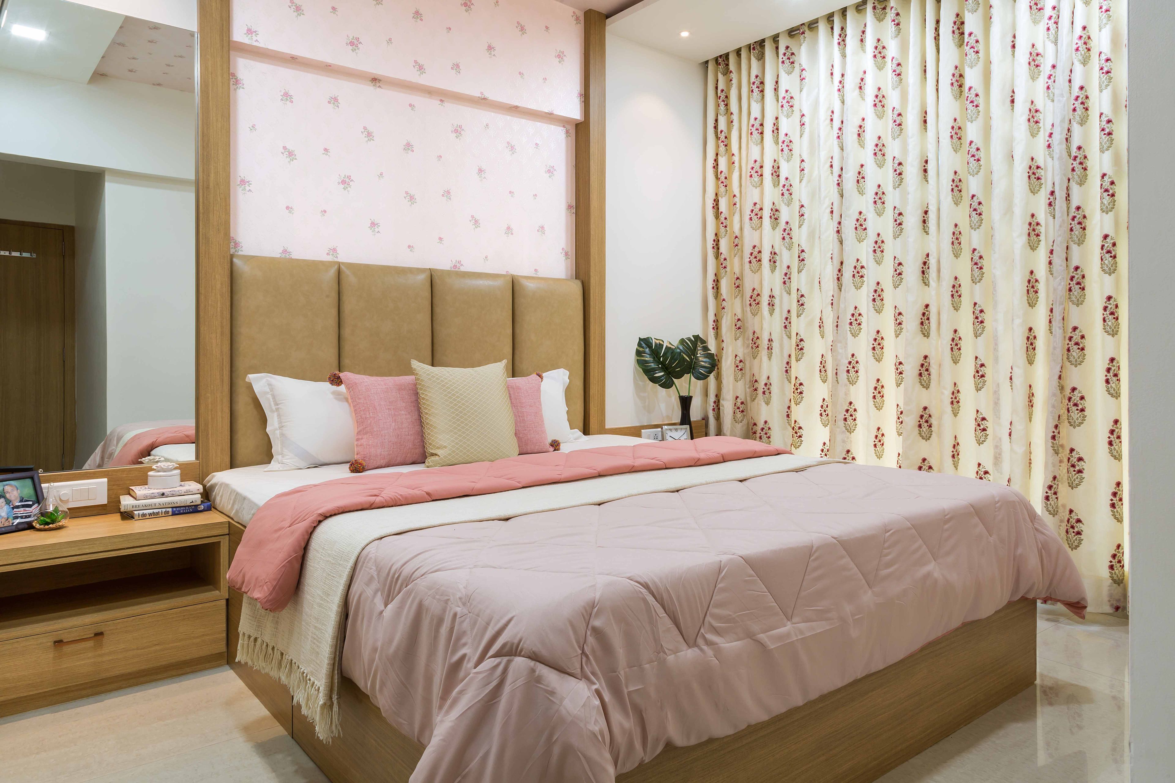 Contemporary 2-BHK Flat In Mumbai With Wood And White TV Unit Design