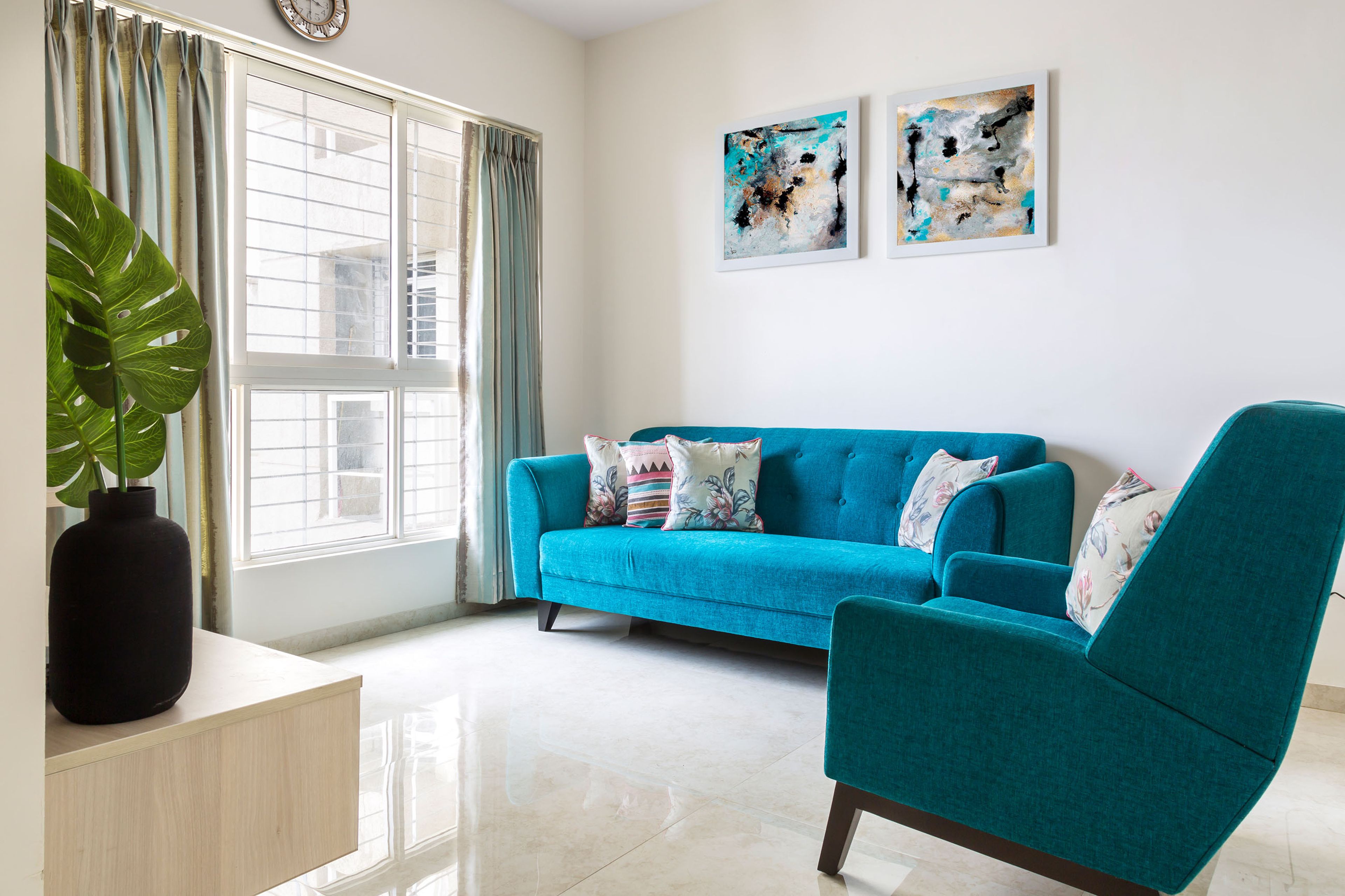 Blue 3-seater sofa unit for the living room  -Livspace