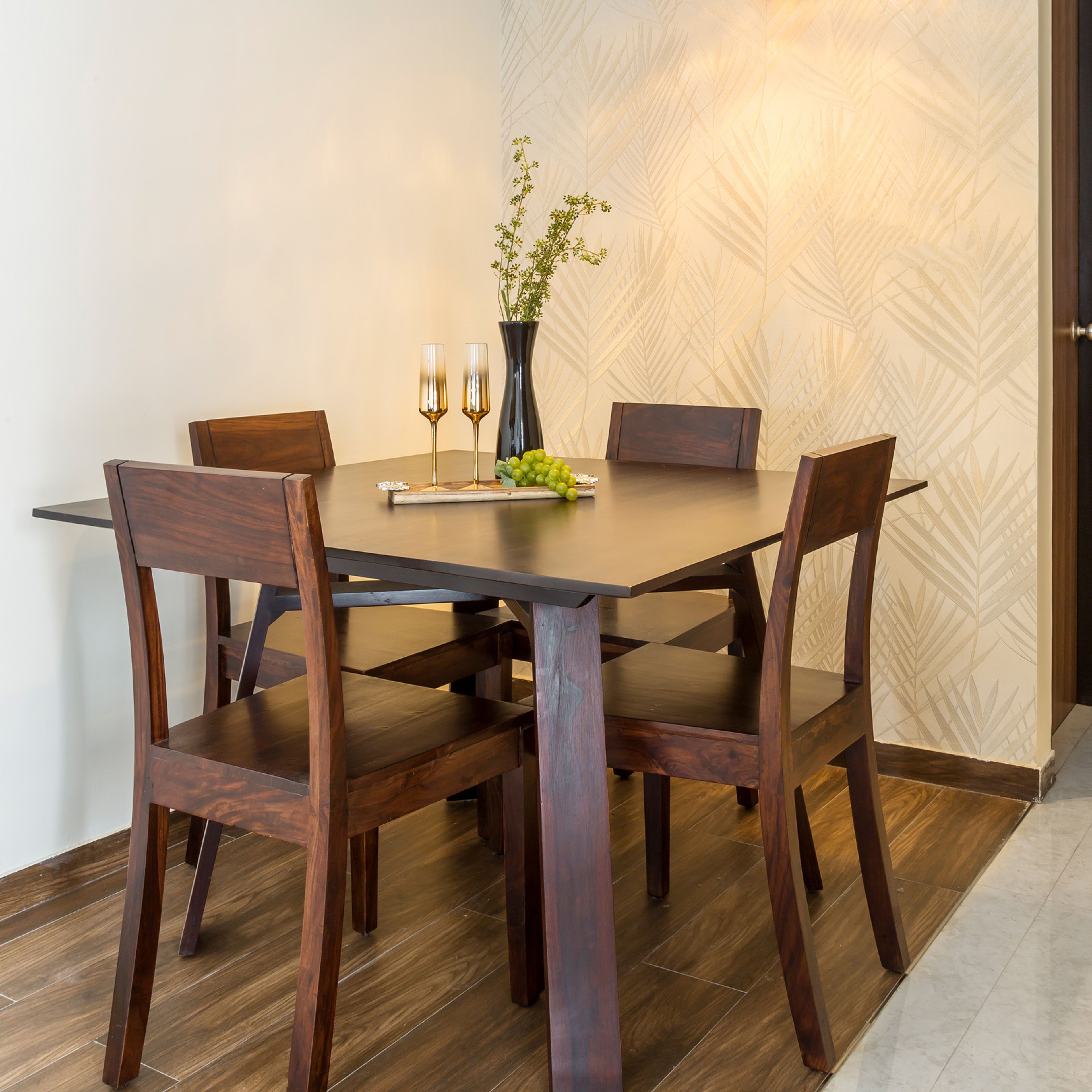 4-seater square wooden dining room design - Livspace