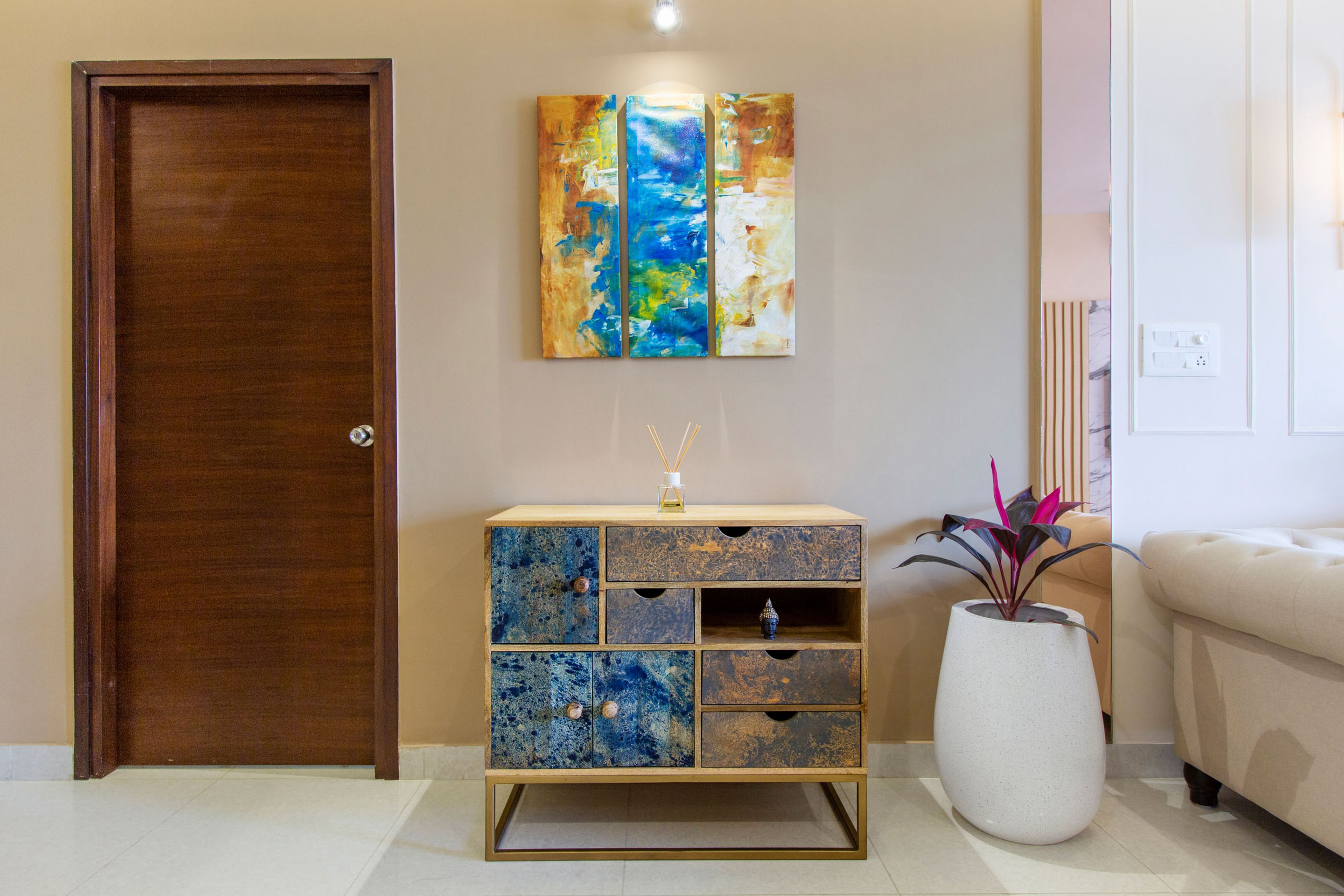 Abstract muticoloured drawer storage unit for kids room - Livspace