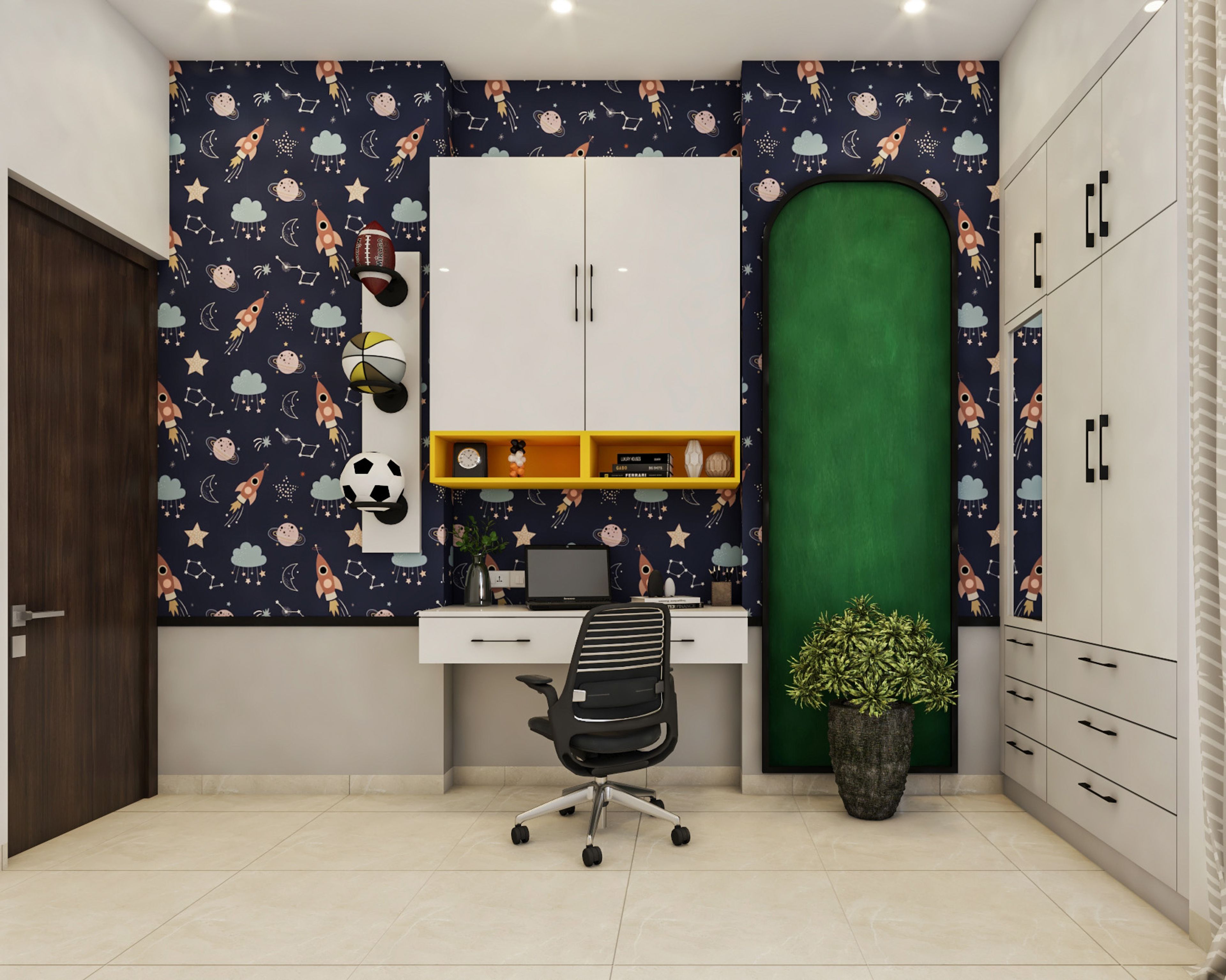 Kids Room Design With Perpendicular Bunk Bed And Under-Bed Storage - Livspace