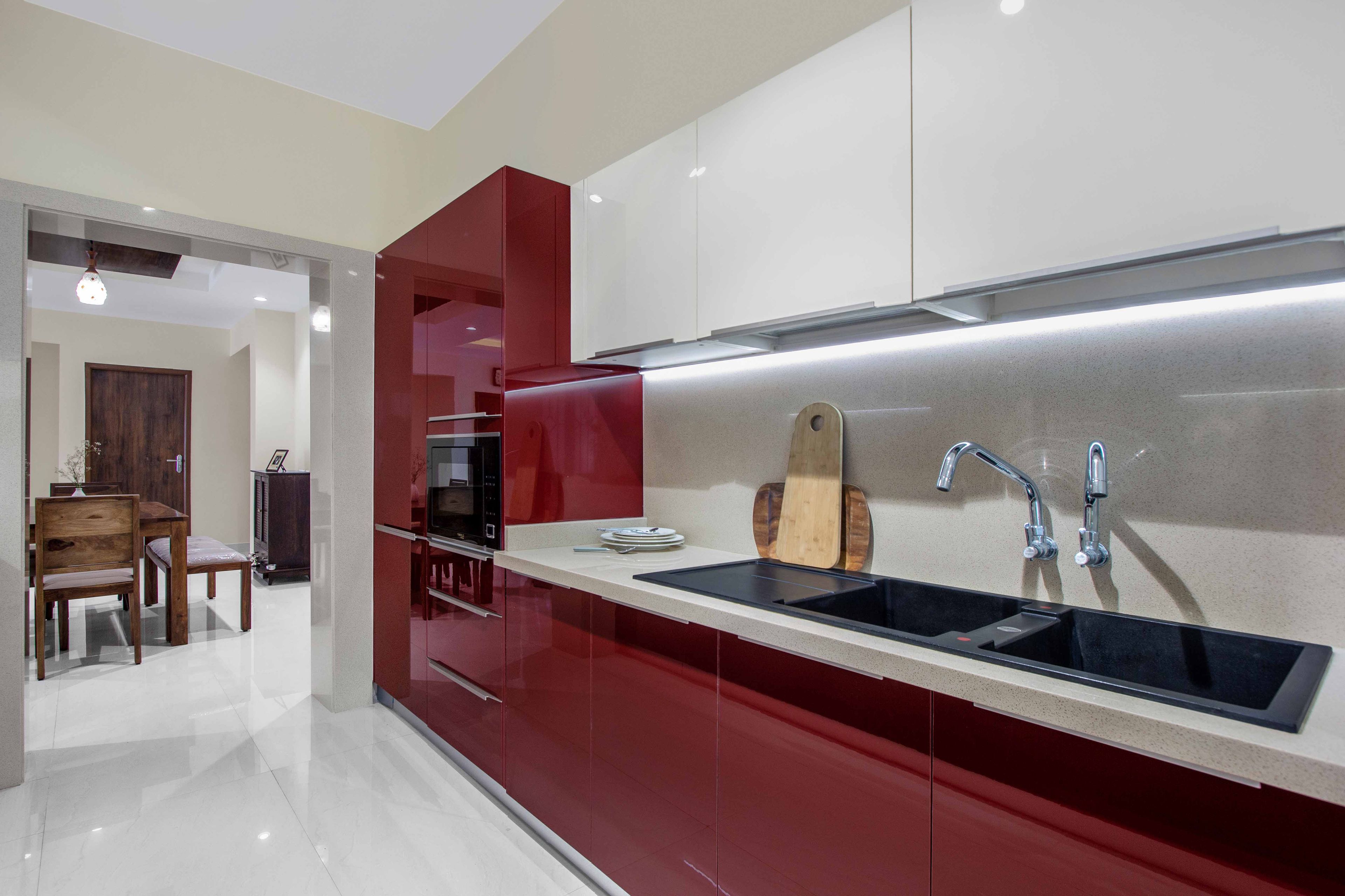 Poppy And White Parallel Modular Kitchen Design - Livspace