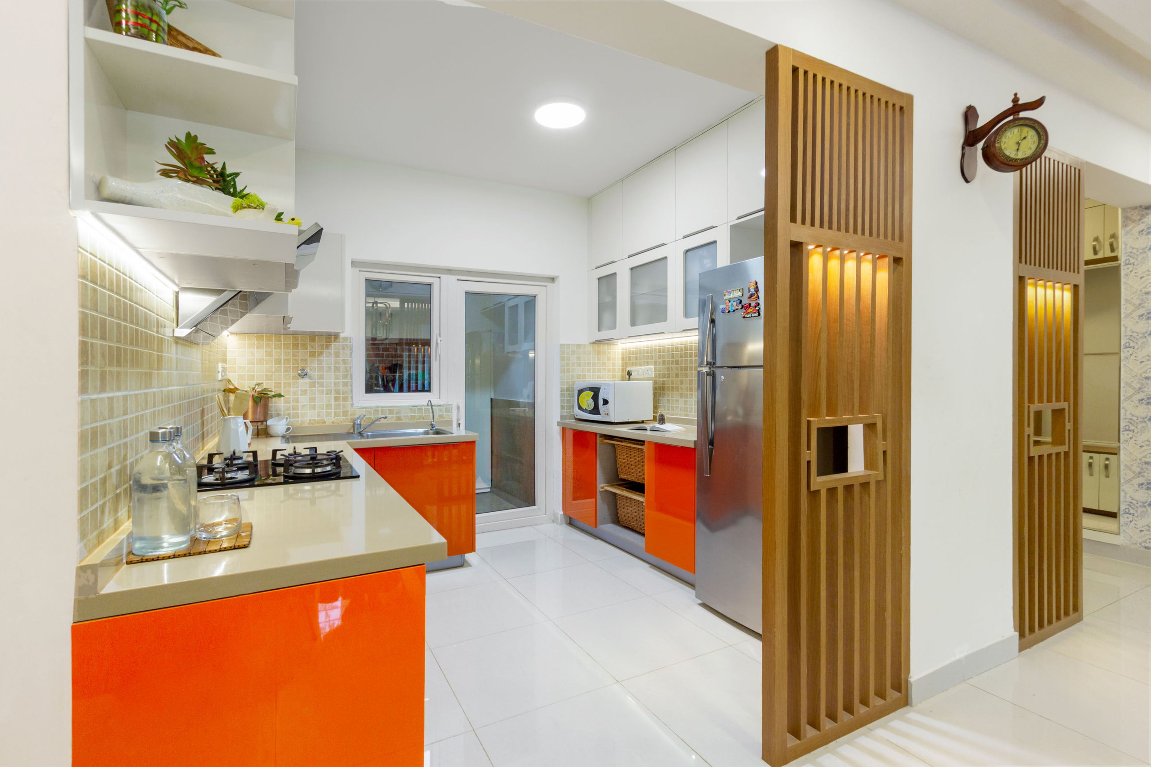 Modular Indian Kitchen Design In Orange And White - Livspace