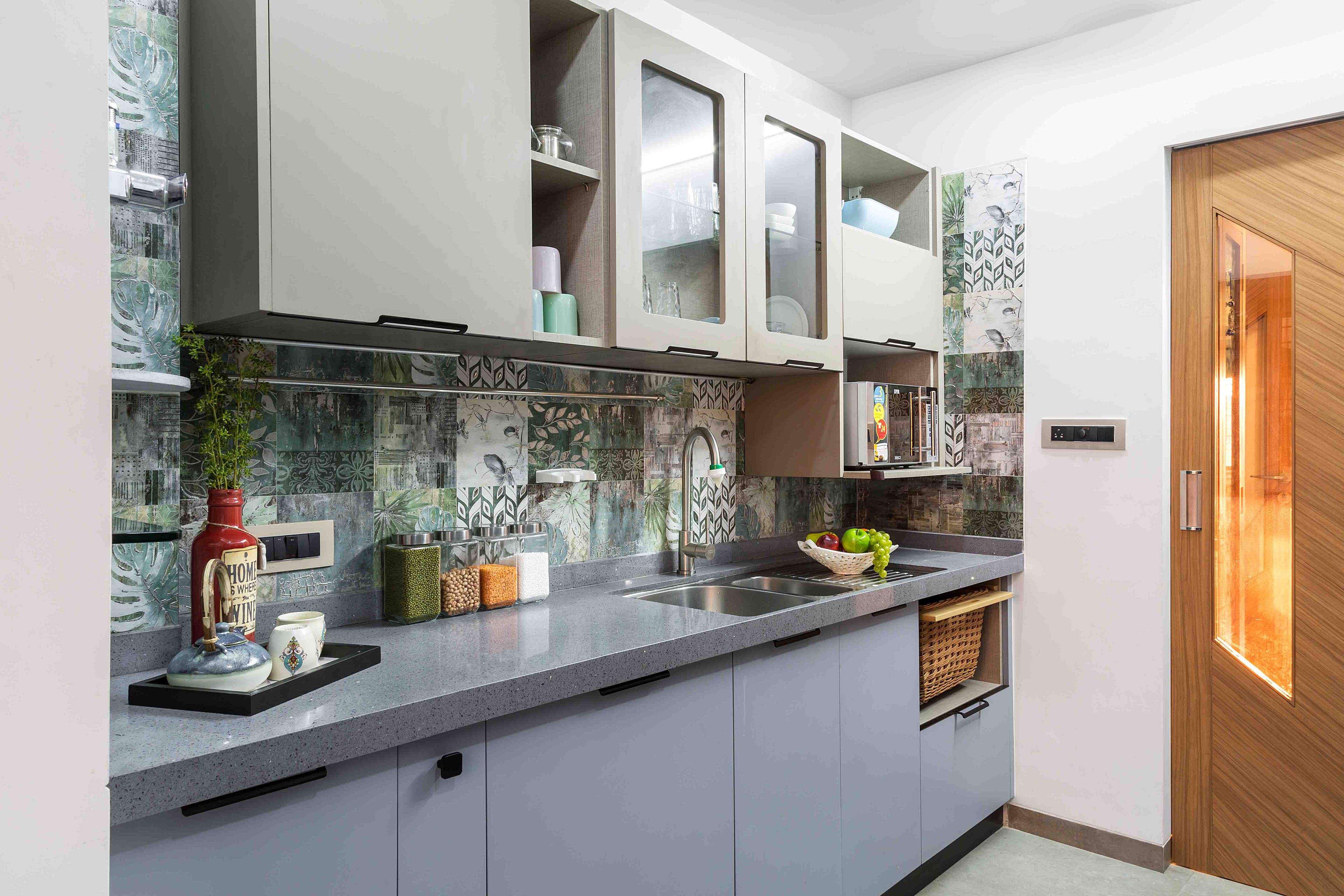 Parallel Kitchen Design With Irish Cream And Silver Frost Cabinets - Livspace
