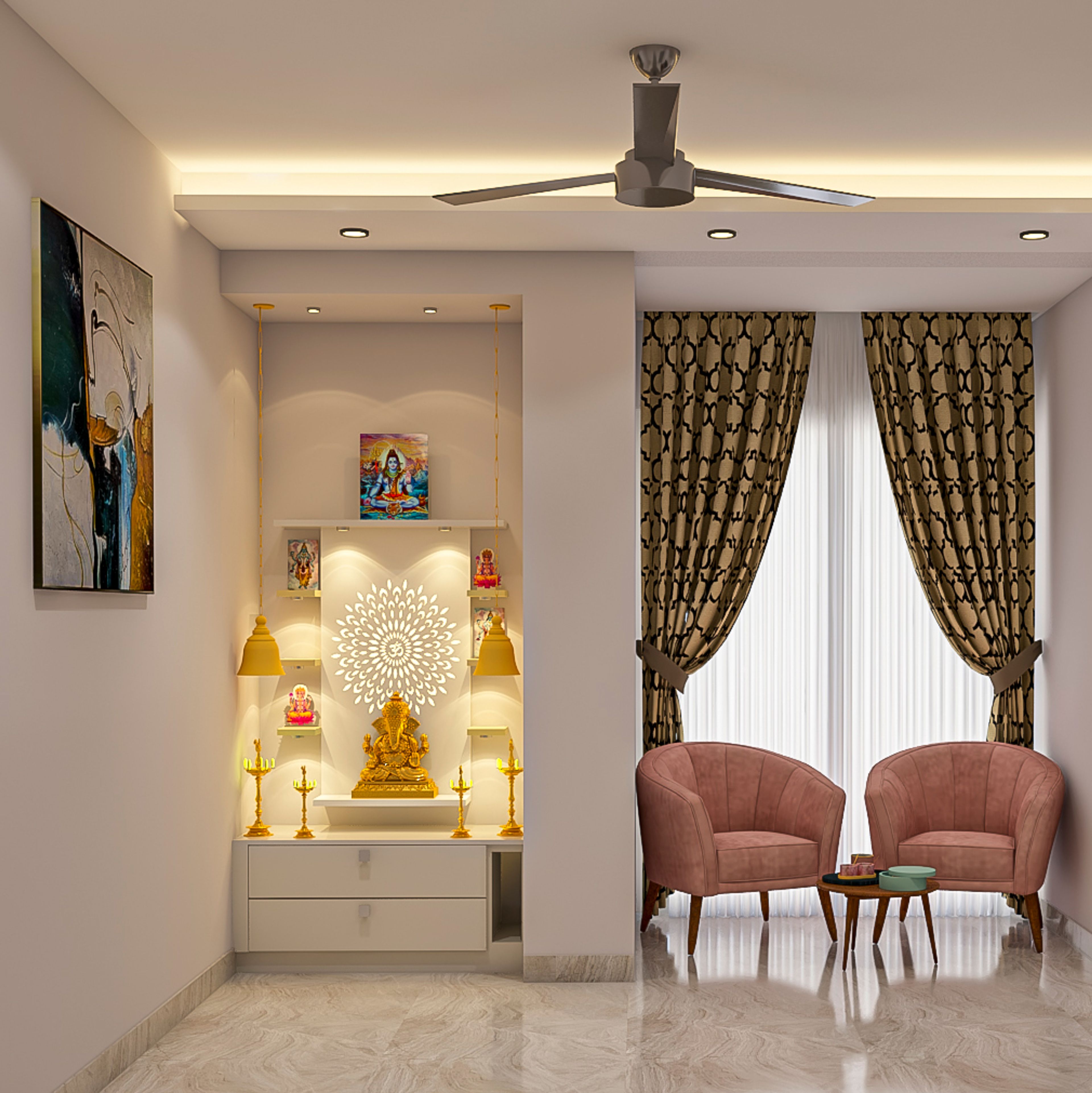 Modern Floor-Mounted Frosty White Mandir Design