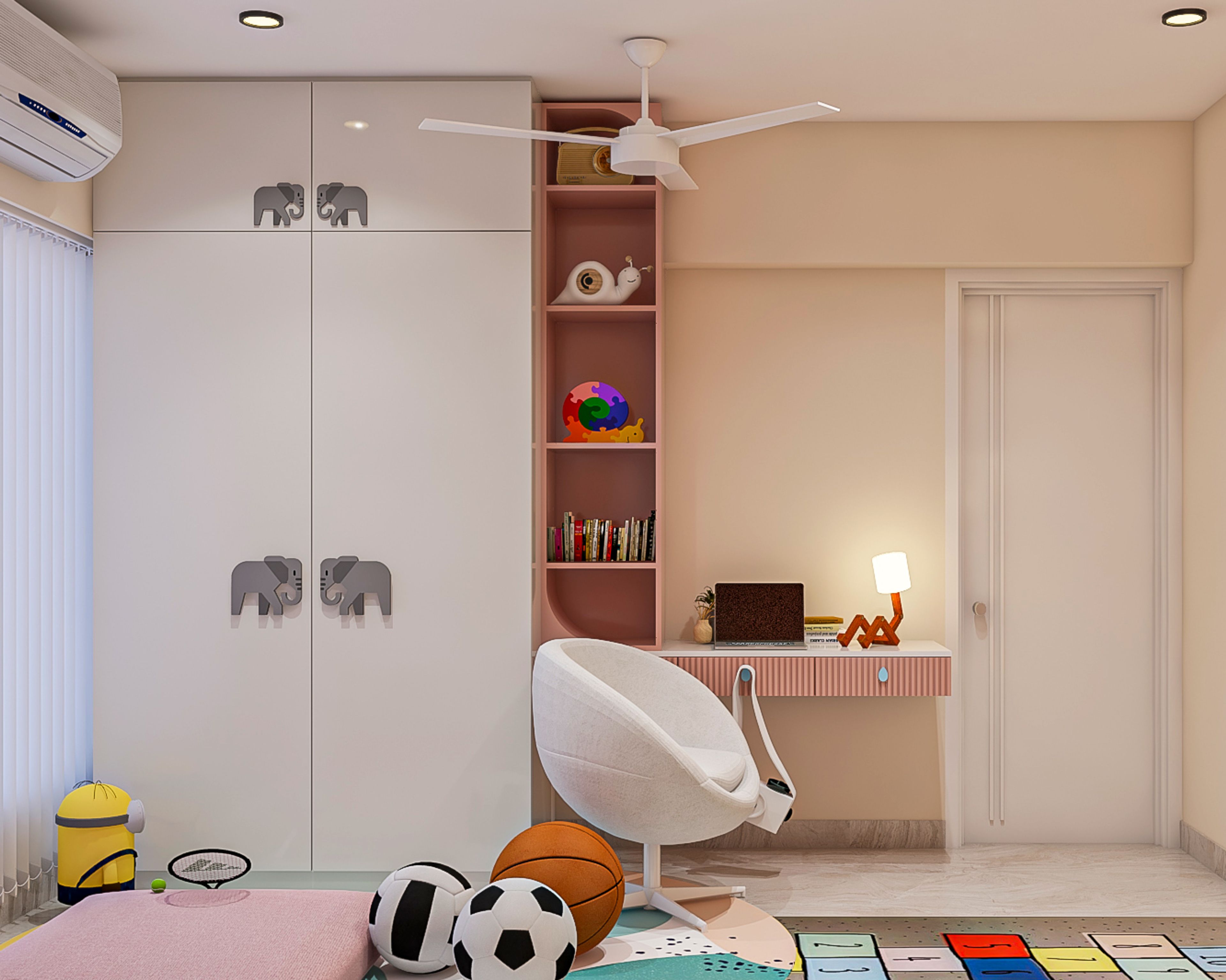 Modern 2-Door White Swing Wardrobe Design With Elephant Handles