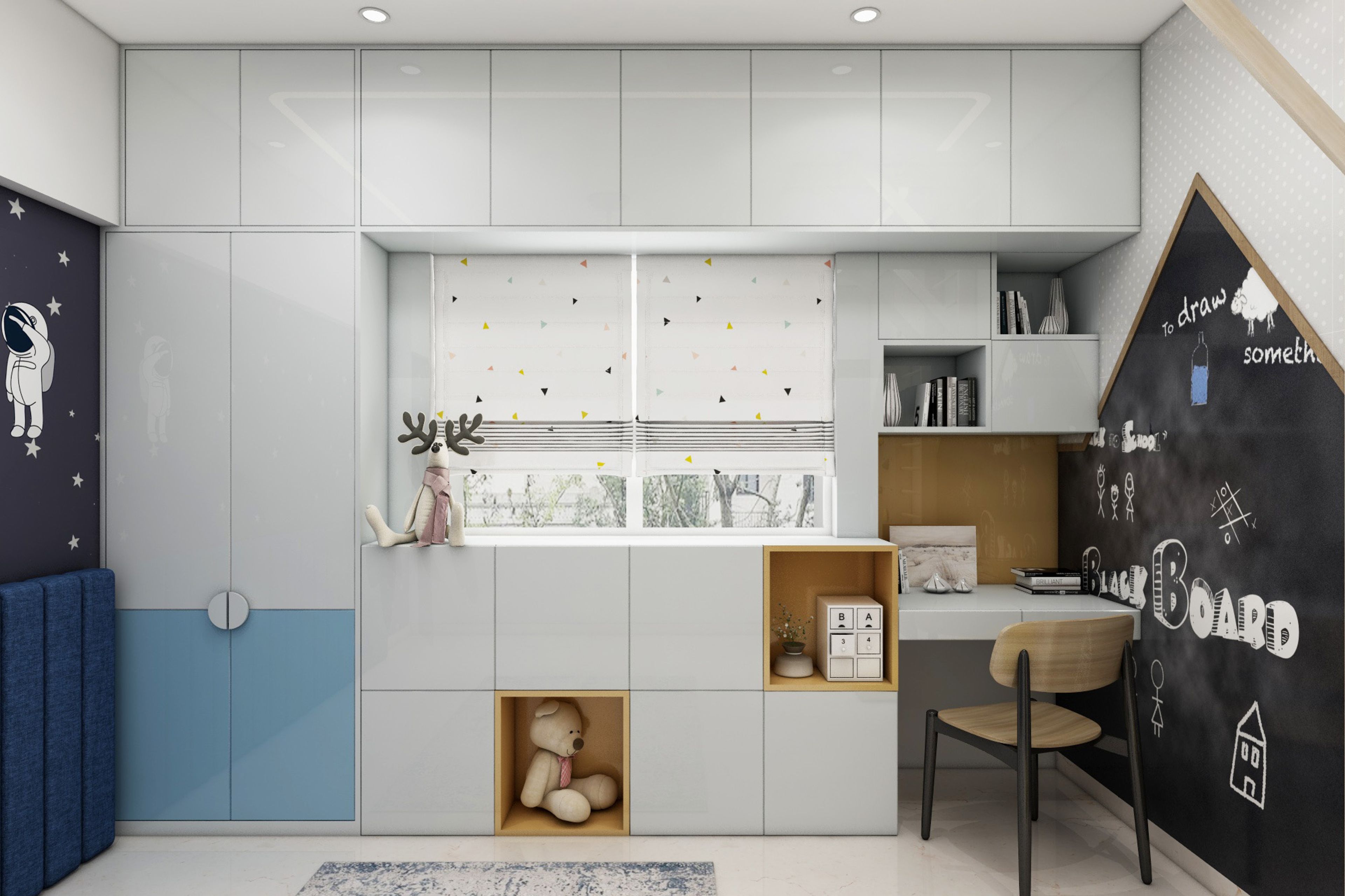 Modern 2-Door Swing Wardrobe Design In Grey And Blue