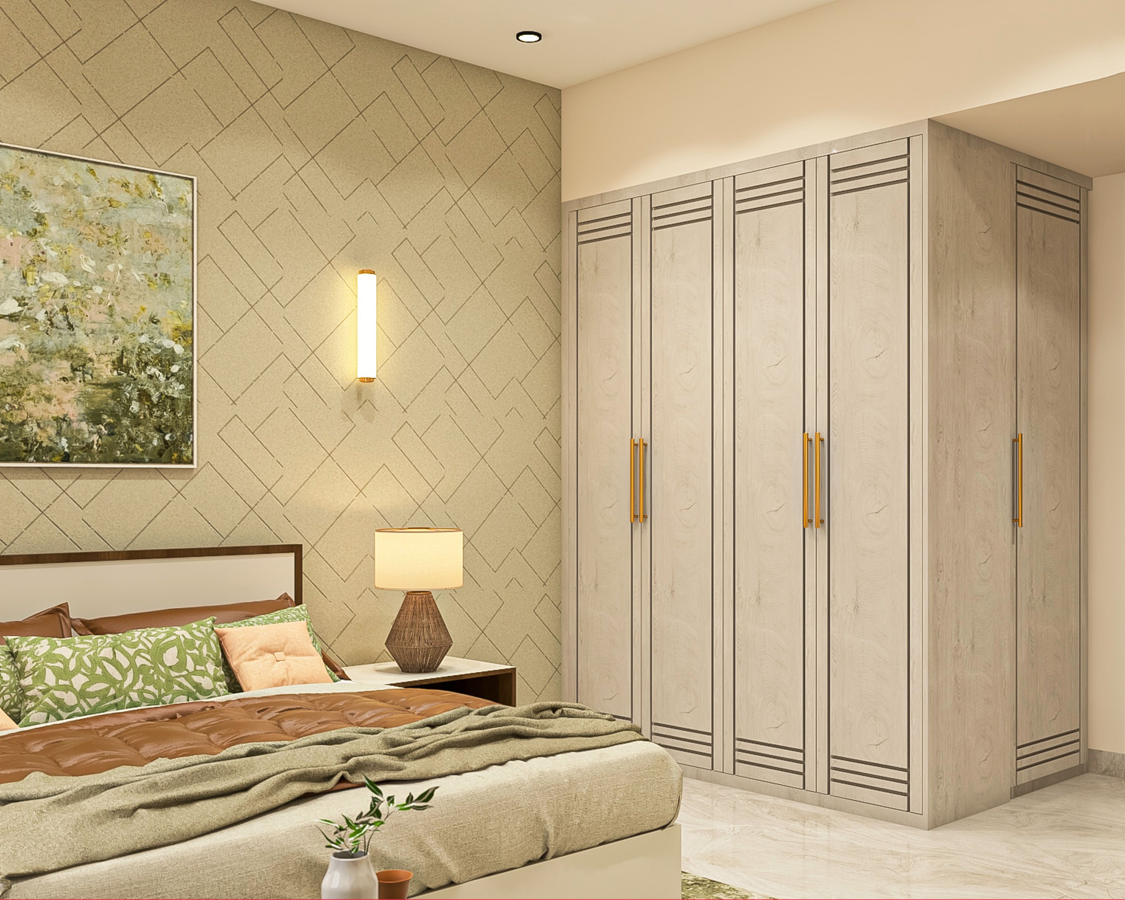 Classic 4 Door Oak Endgrain Swing Wardrobe Design