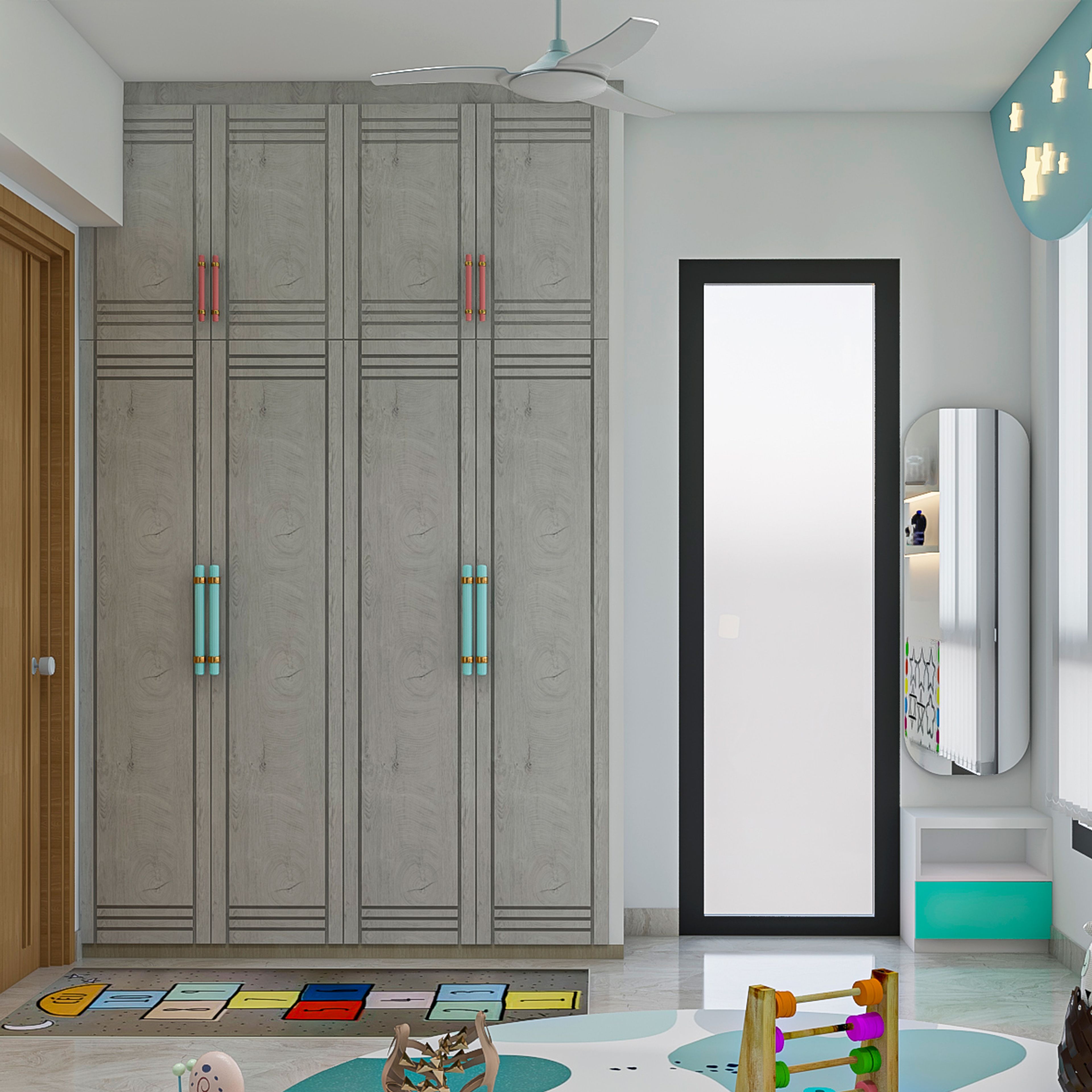 Modern 4 Door Oak Endgrain Swing Wardrobe Design