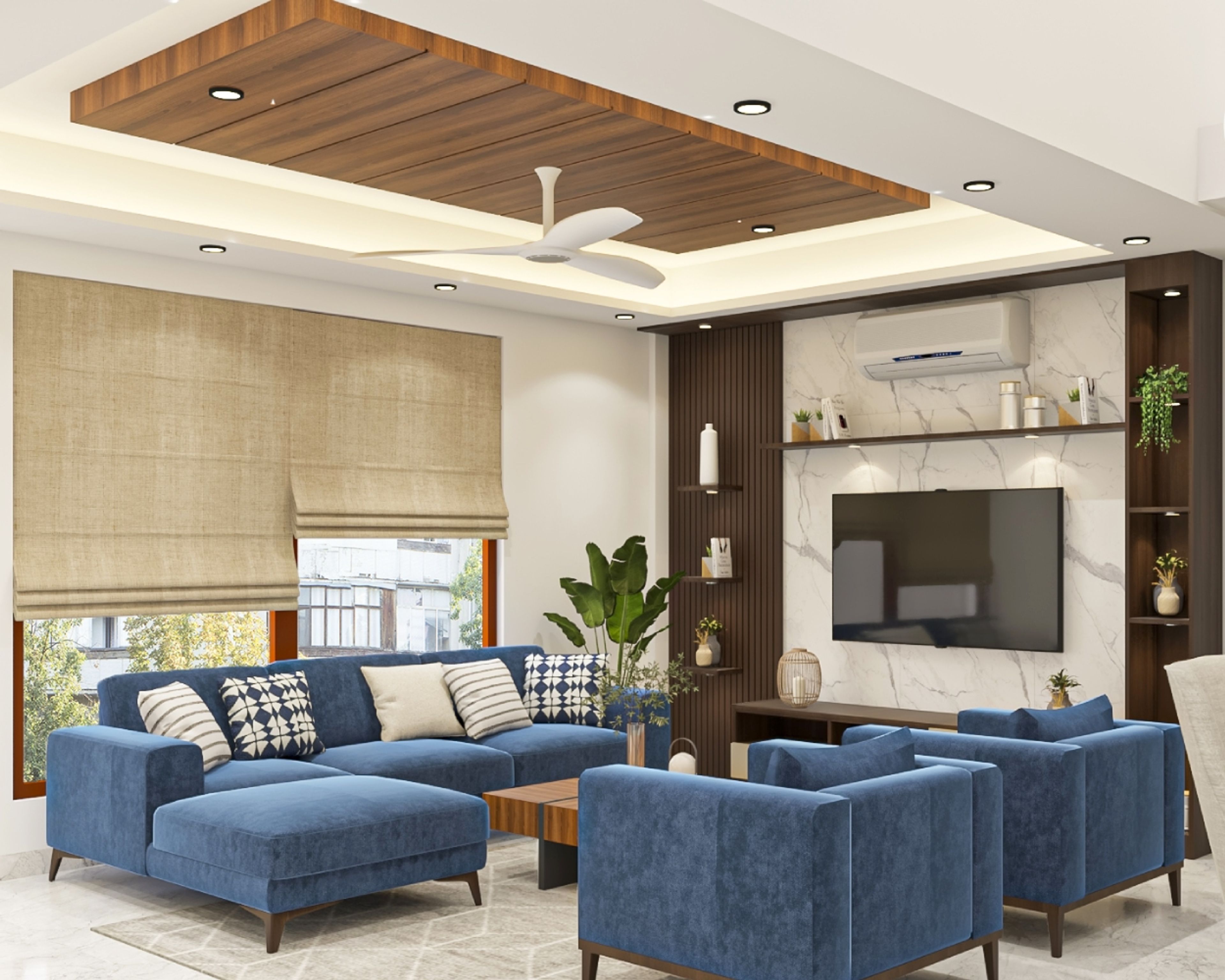 Plus Minus Rectangular POP Ceiling Design - Livspace