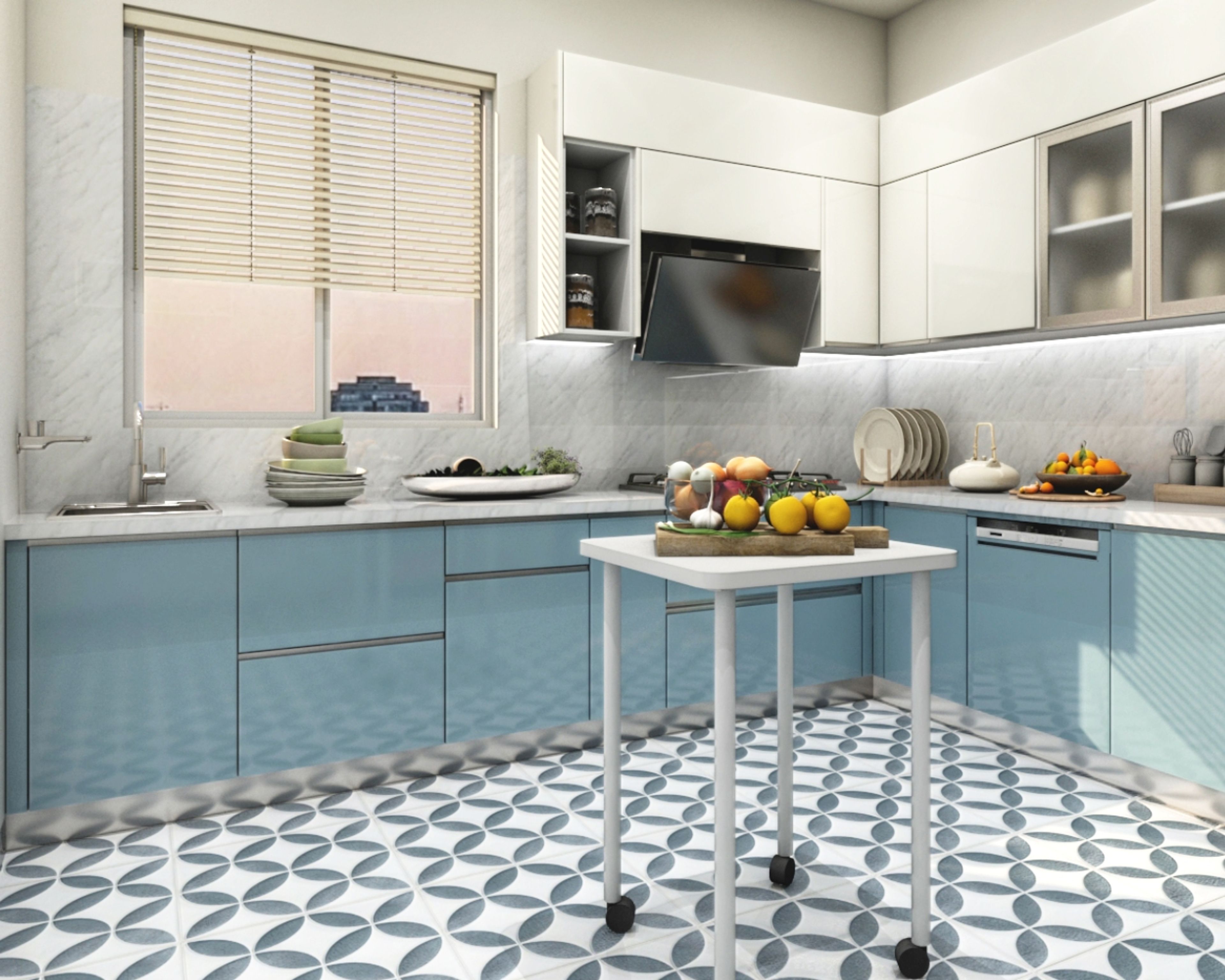 Modern White And Blue Rectangular Flooring Design