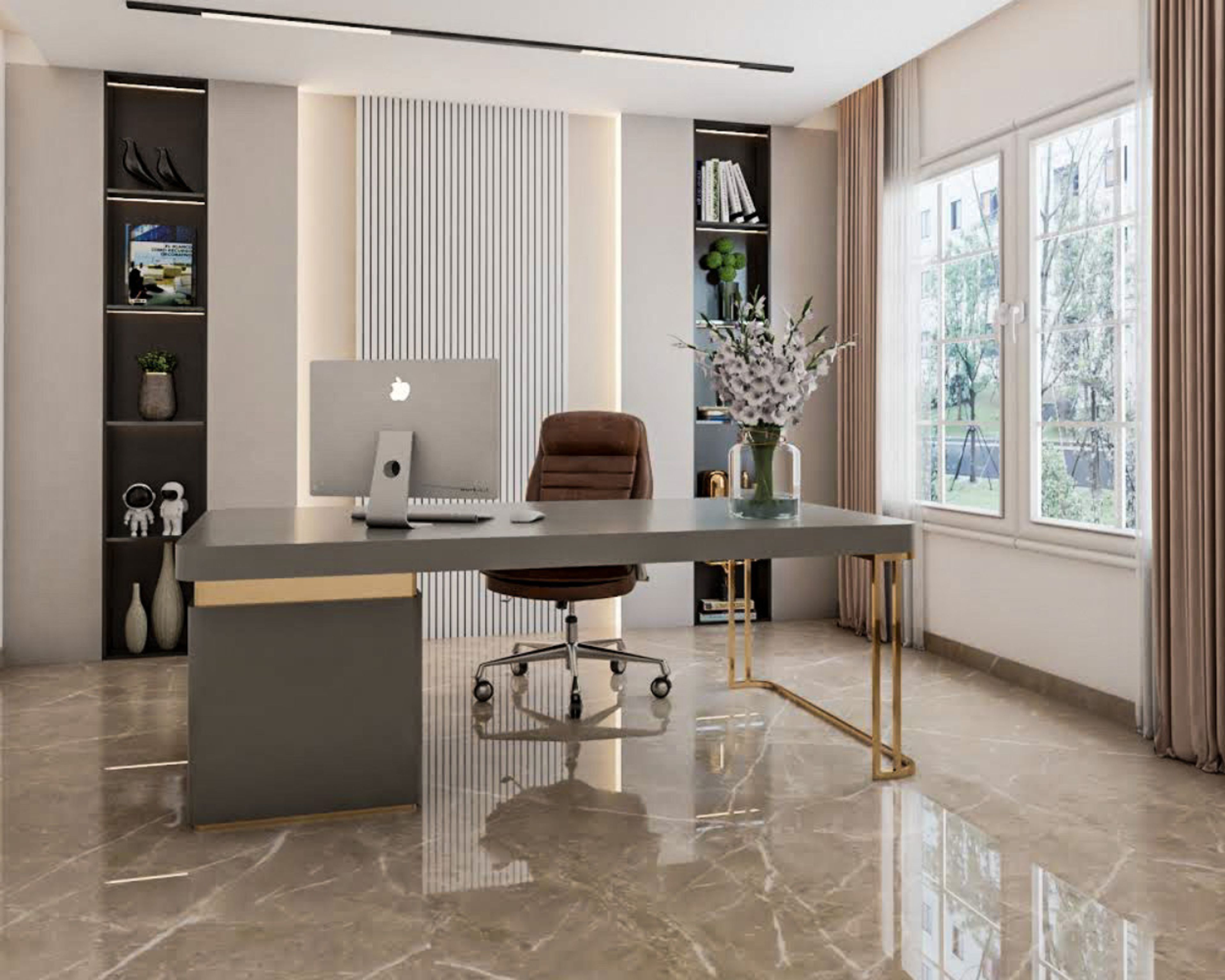 Modern Brown Rectangular Flooring Design For Home Office