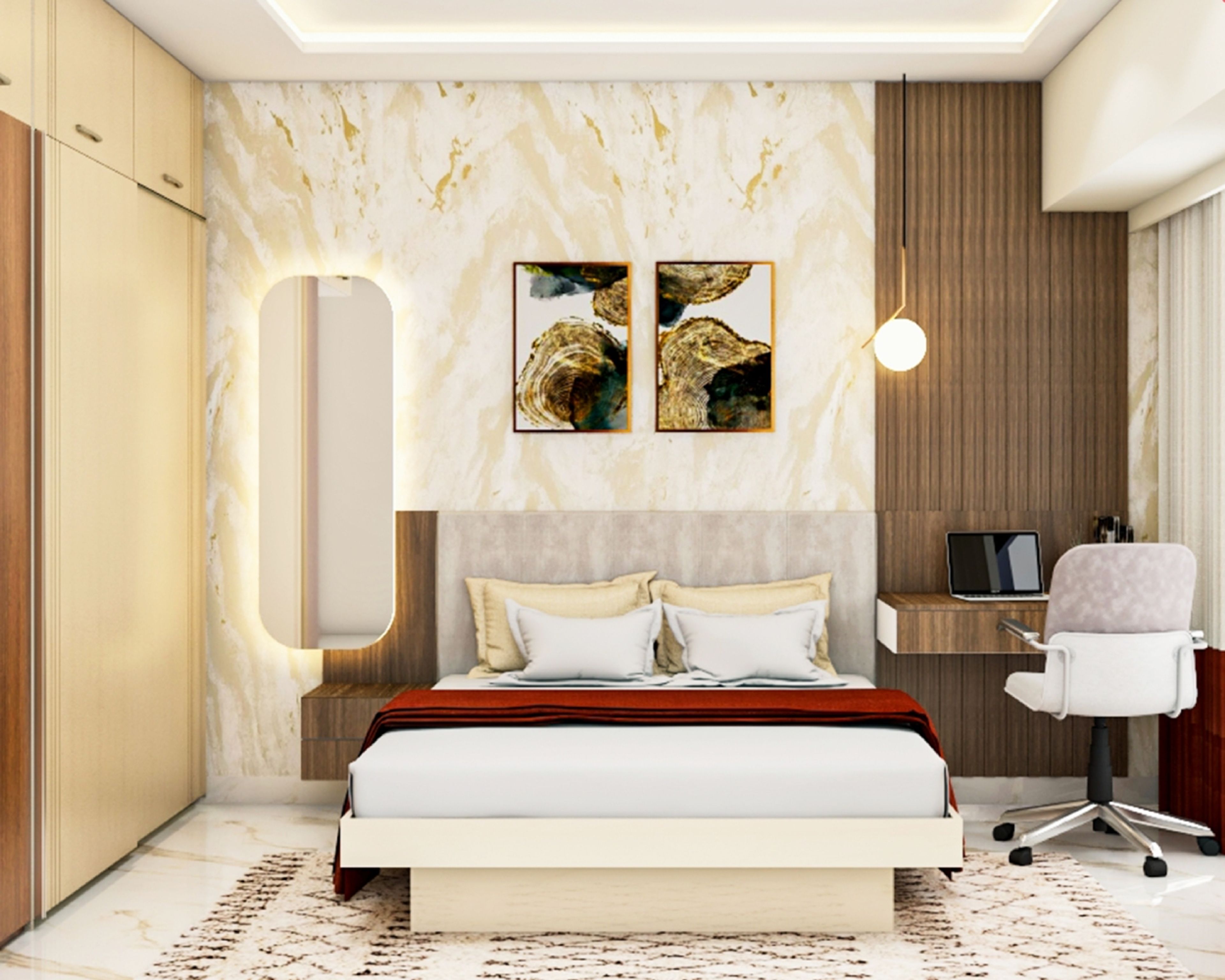 Contemporary Guest Bedroom Design With Peripheral False Ceiling