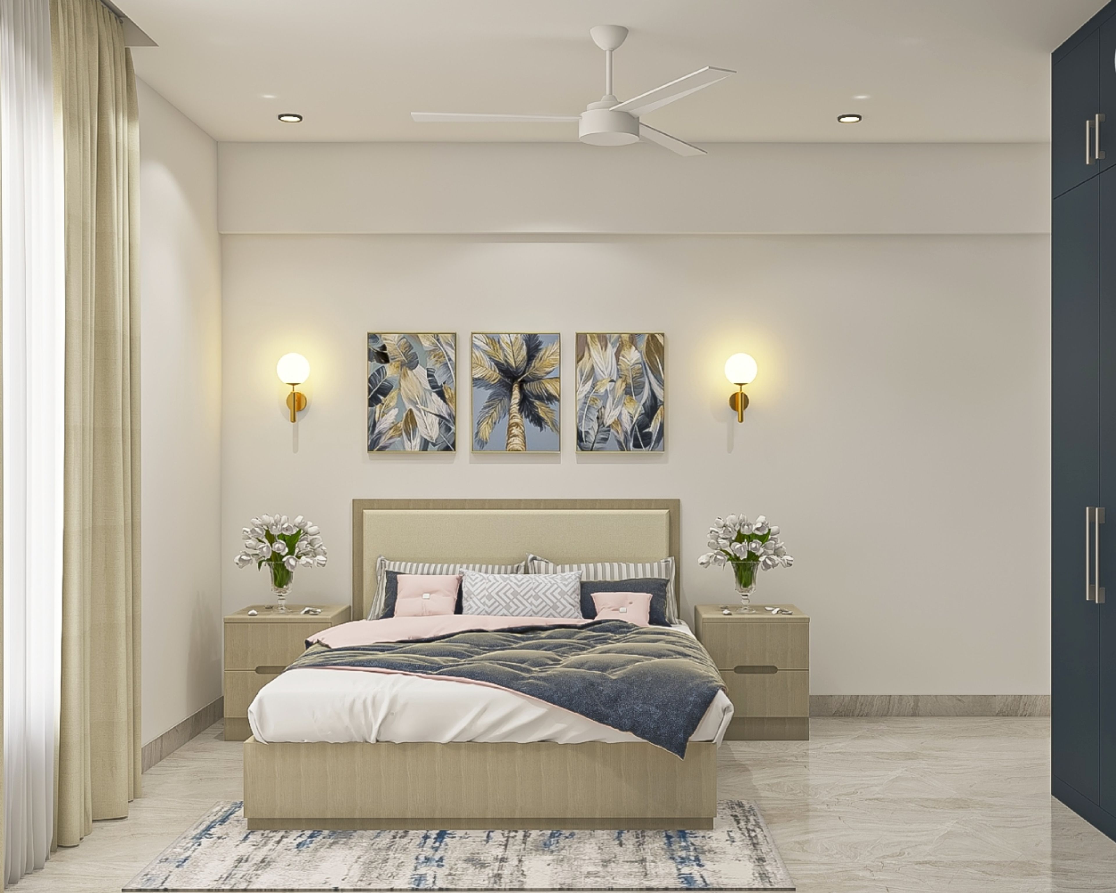 Modern Guest Bedroom Design With Swing Wardrobes And Lofts