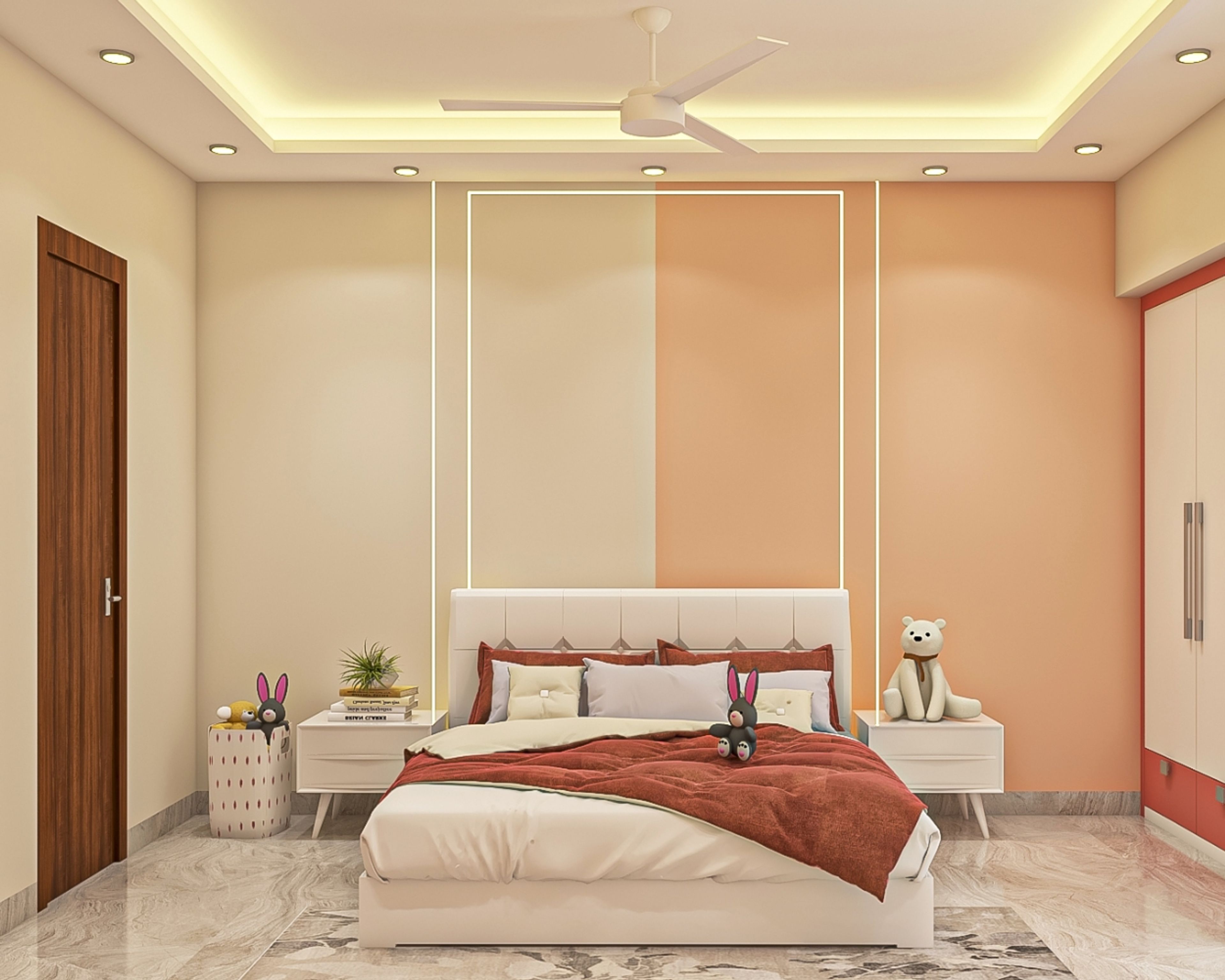 Modern Kids Bedroom Design With LED Lighting On The Wall
