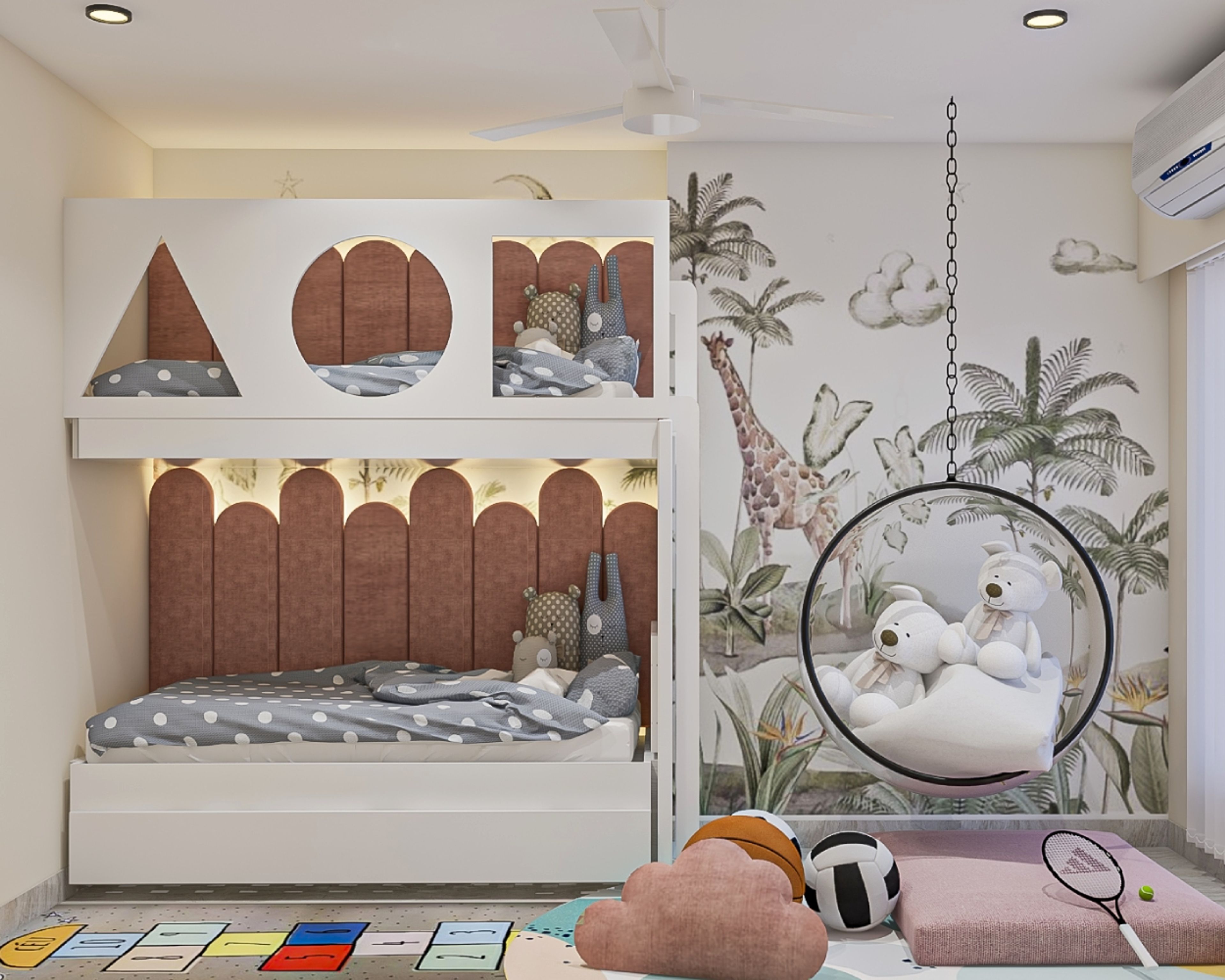 Art Deco Kids Bedroom Design With White Bunk Bed