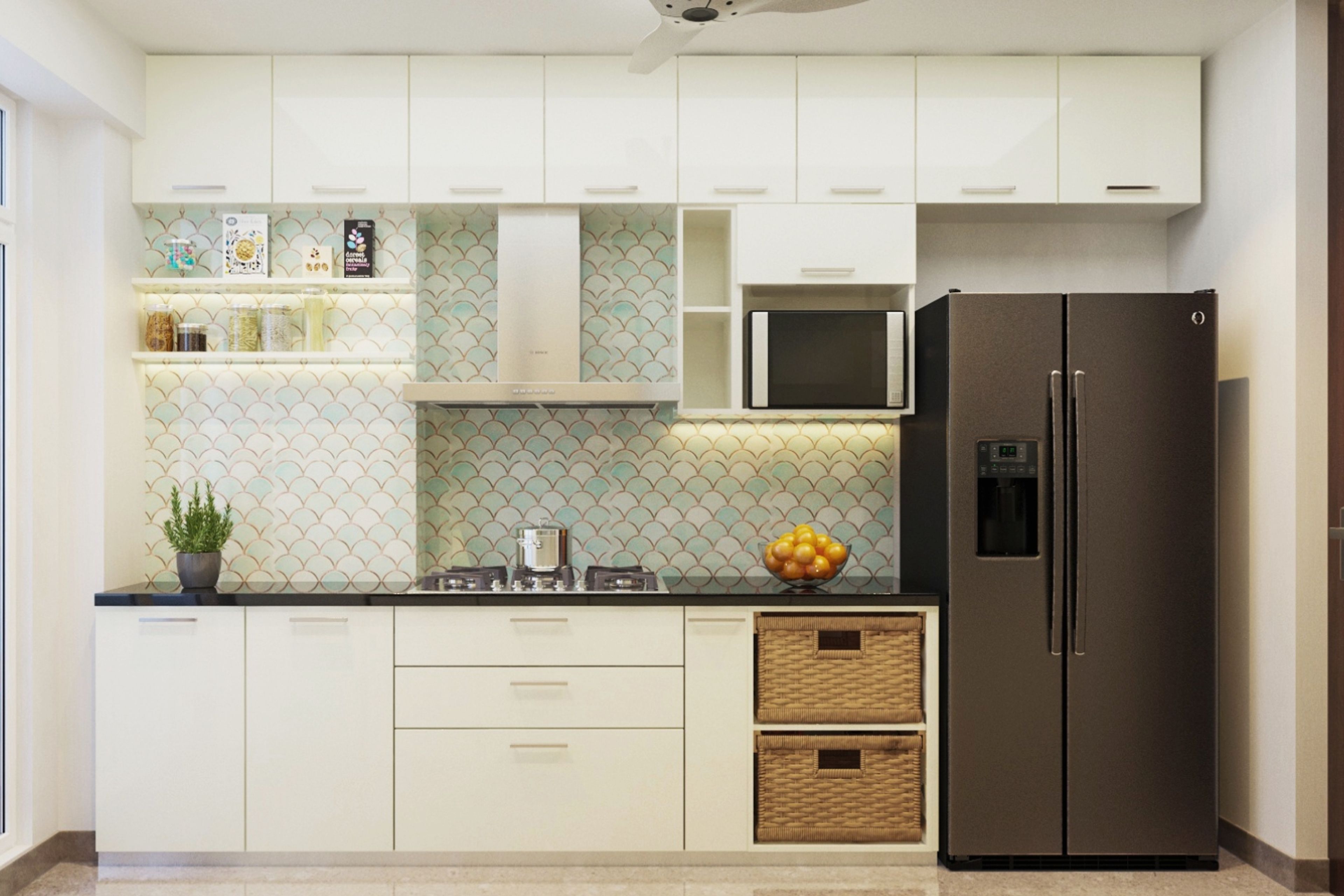 Modular Parallel Kitchen Design With Champagne-Toned Cabinets - Livspace