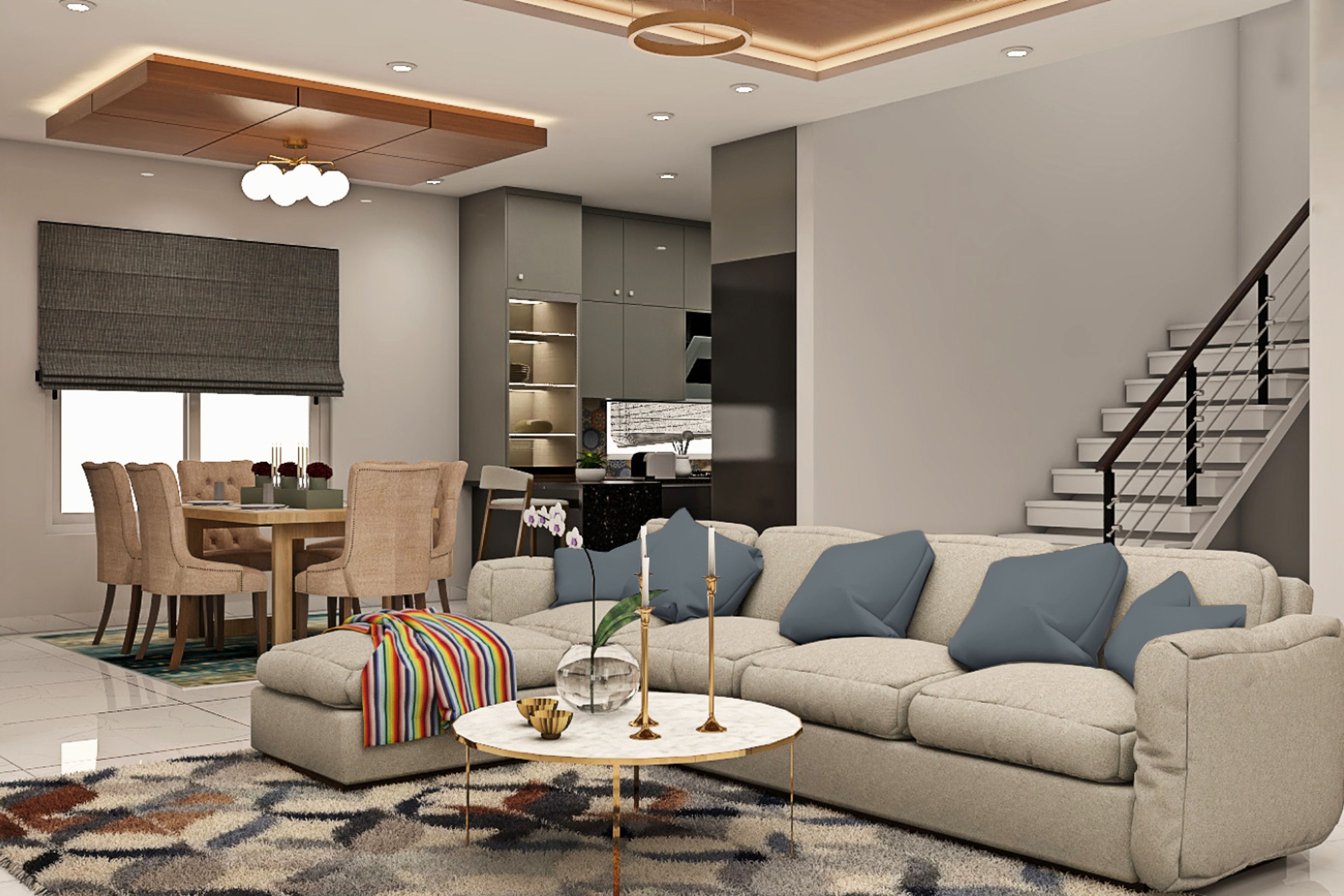 Living Room Design With Beige Sectional Sofa - Livspace