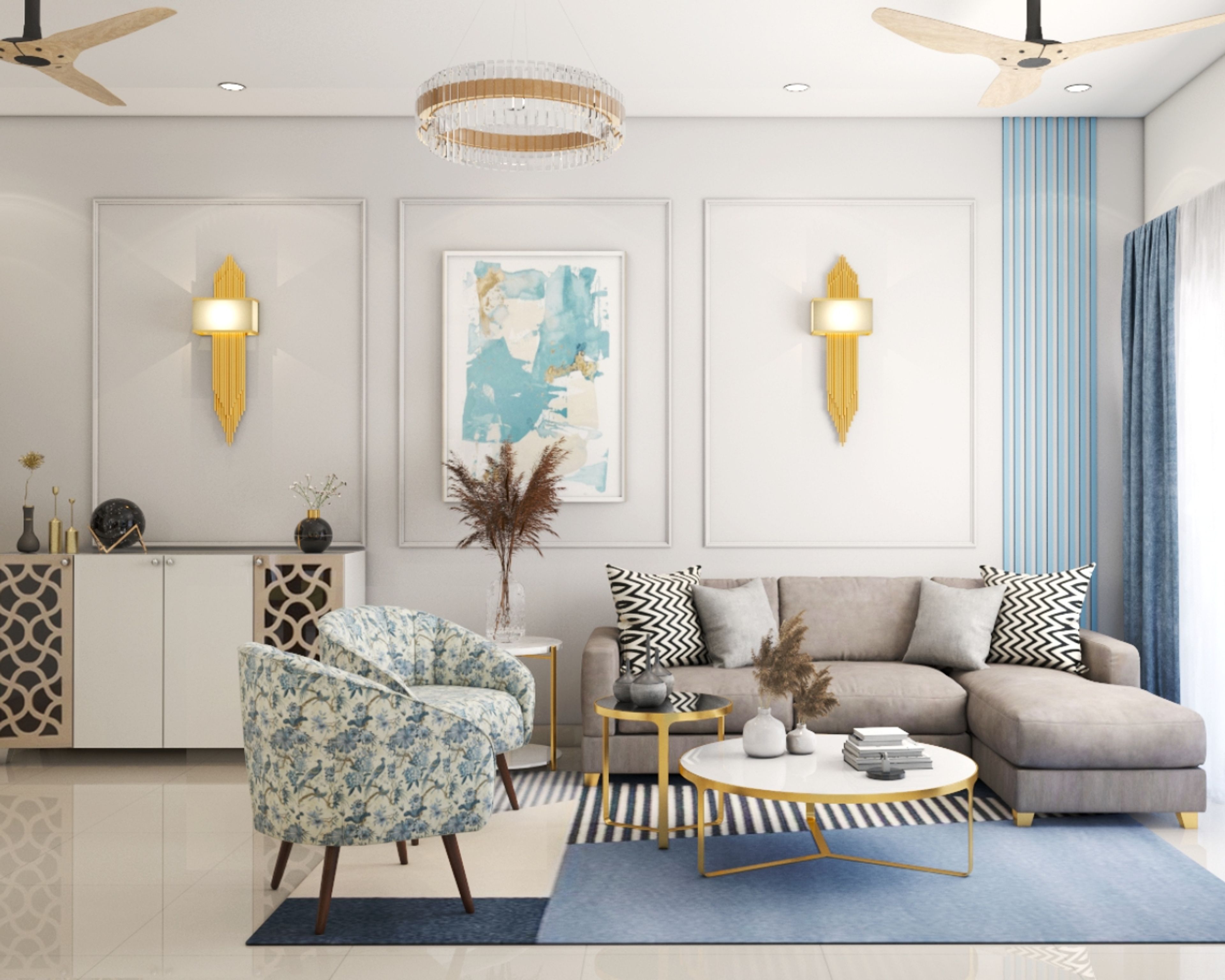 Living Room Design With Grey Sectional Sofa - Livspace