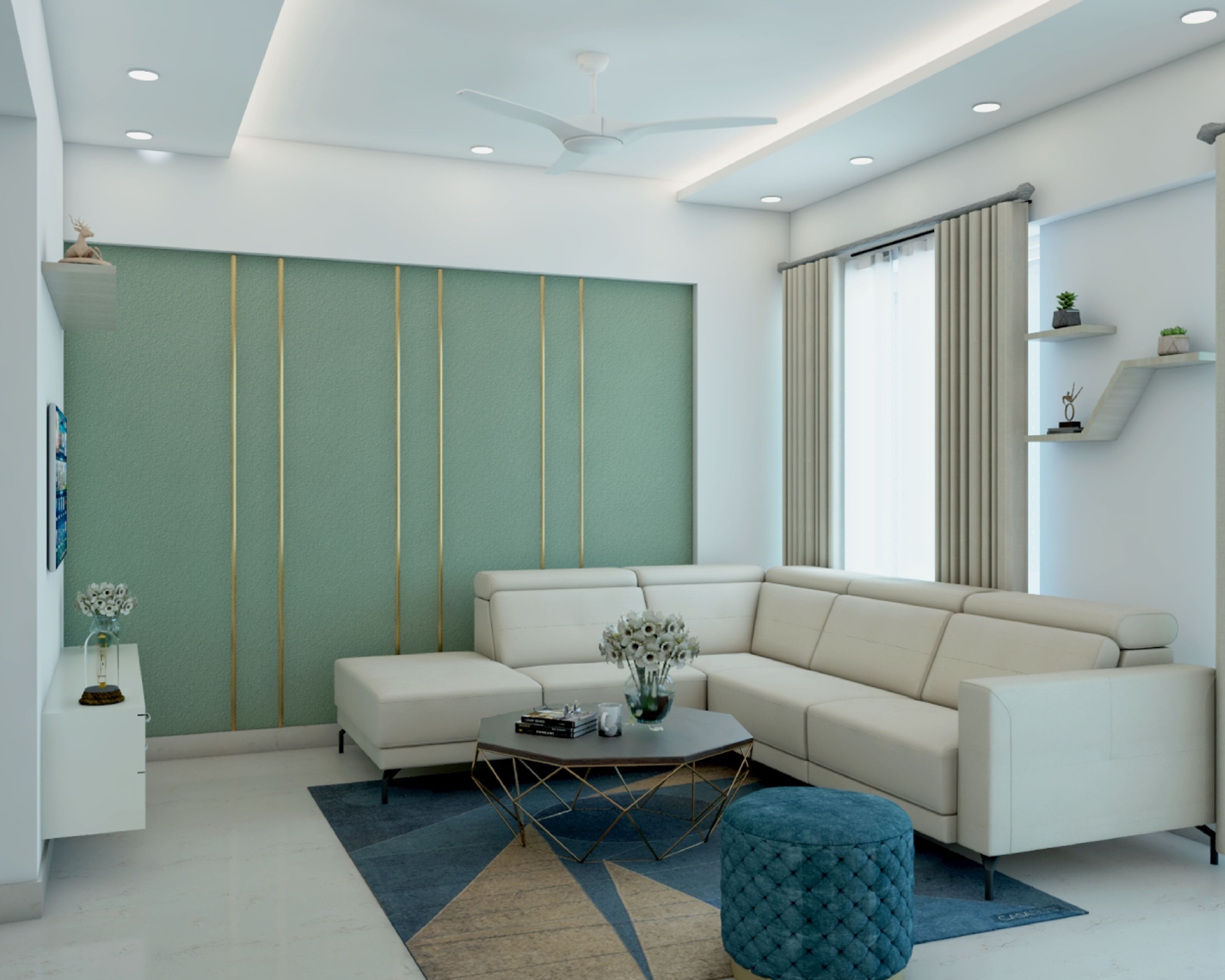 Living Room Design With Octogonal Coffee Table - Livspace