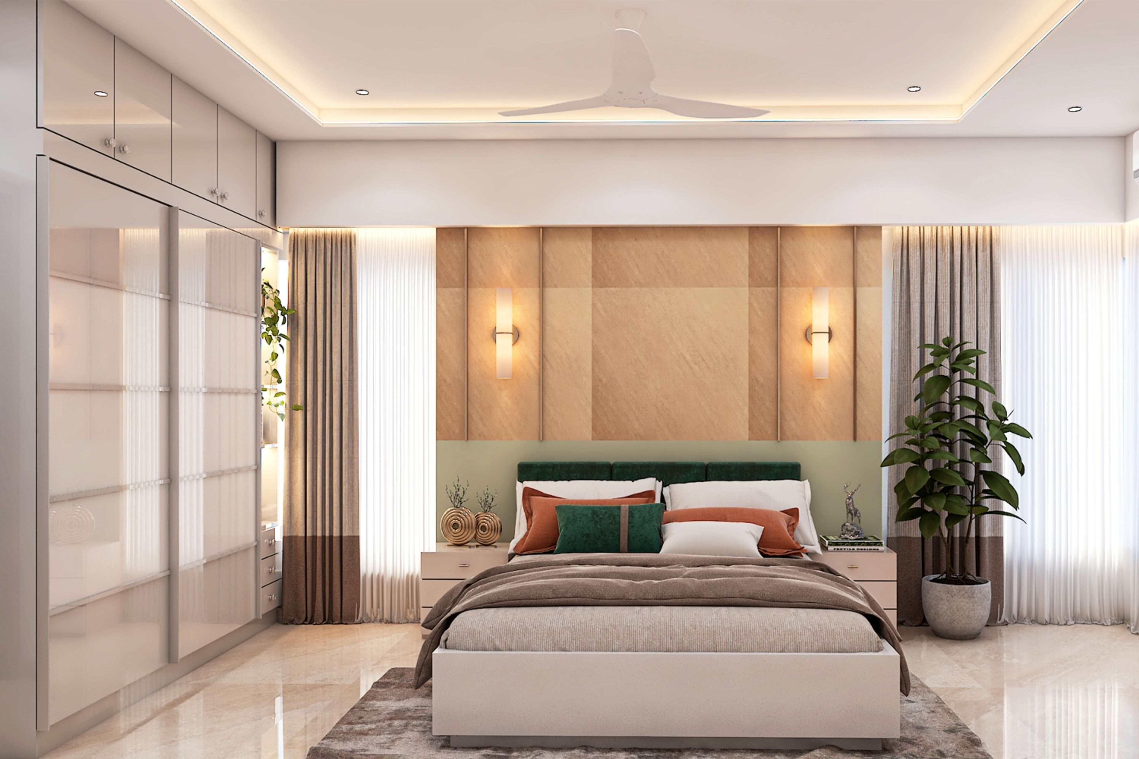 Modern Master Bedroom Design With Frosted Glass Shutter Sliding Wardrobe