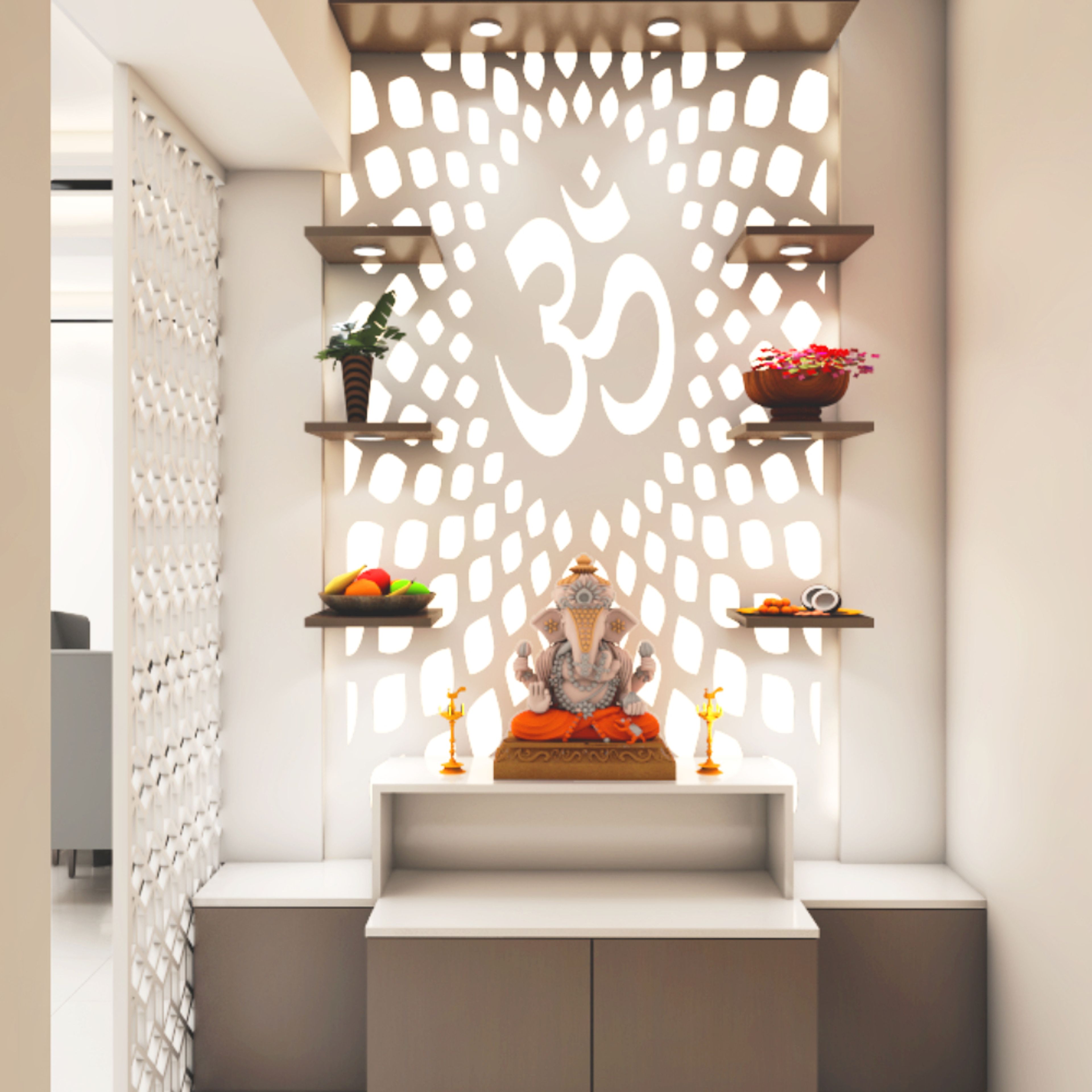 Modern Dove Grey Floor Mounted Pooja Unit Design