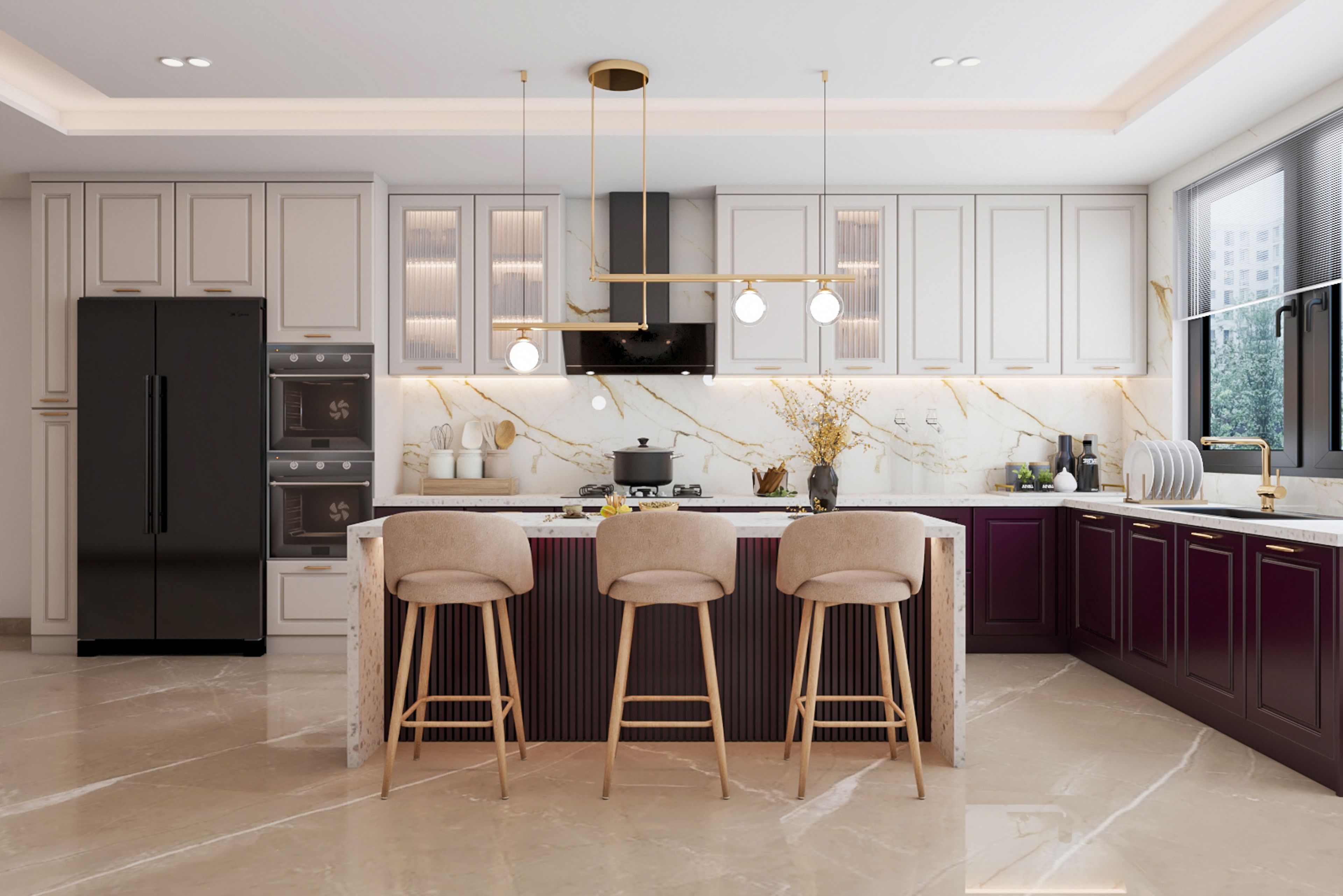 Classic Modular Island Kitchen Design With Regalita And Montone Cabinets