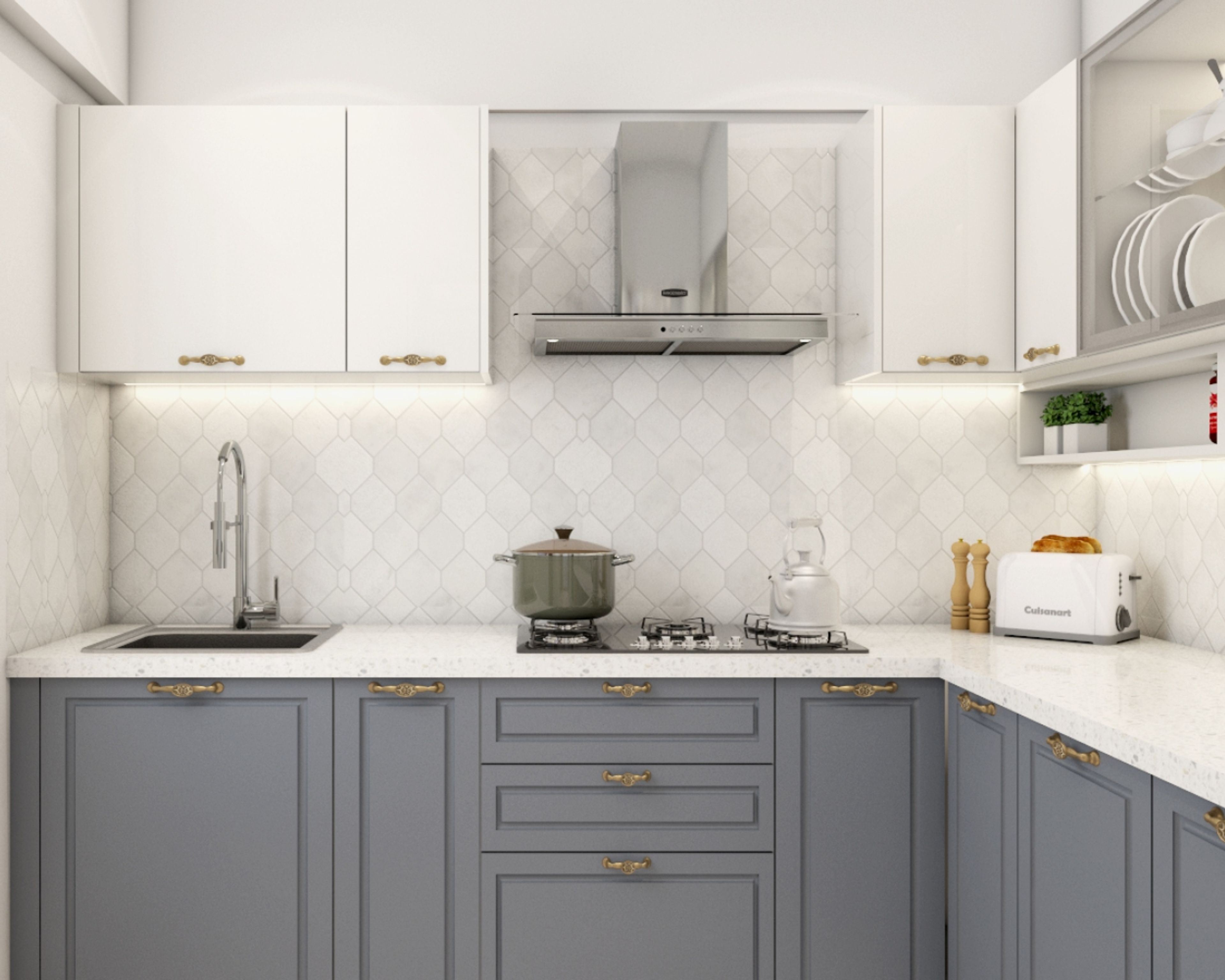 Ceramic Matte White Kitchen Tile Design - Livspace