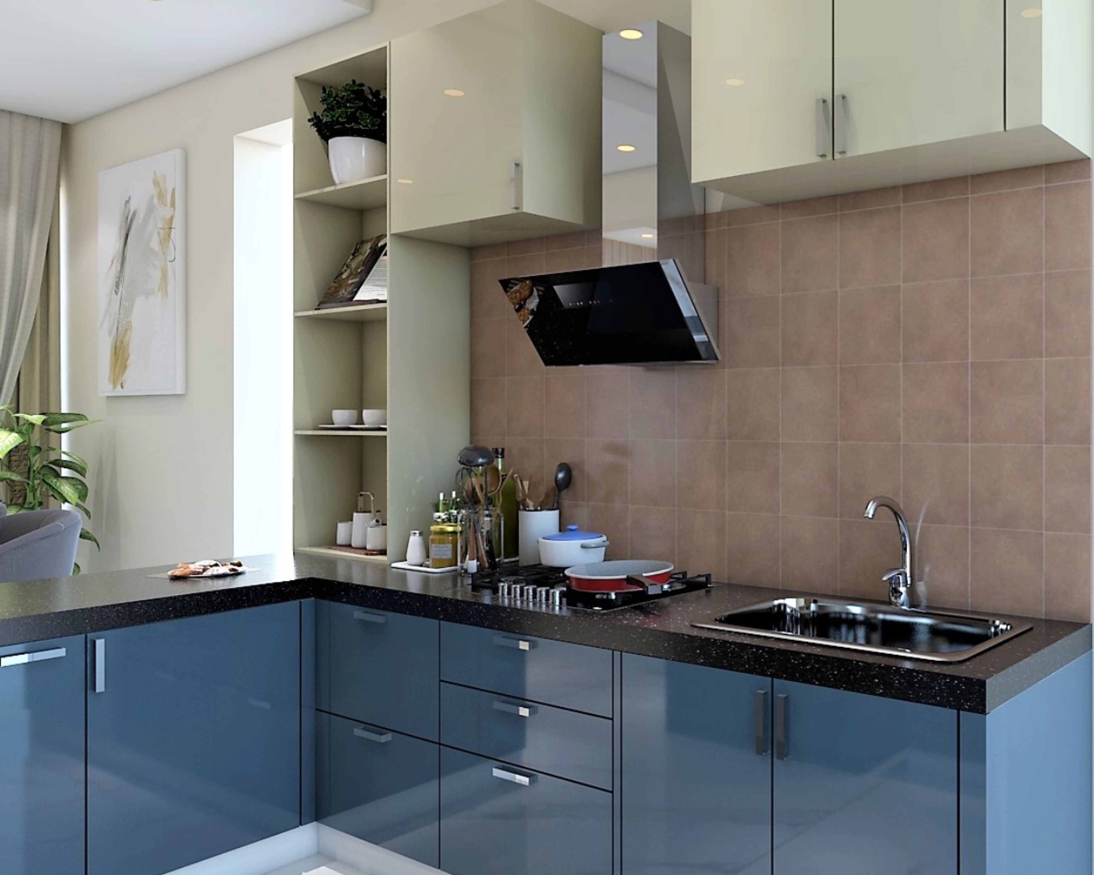 High-Gloss Brown Ceramic Kitchen Tile Design