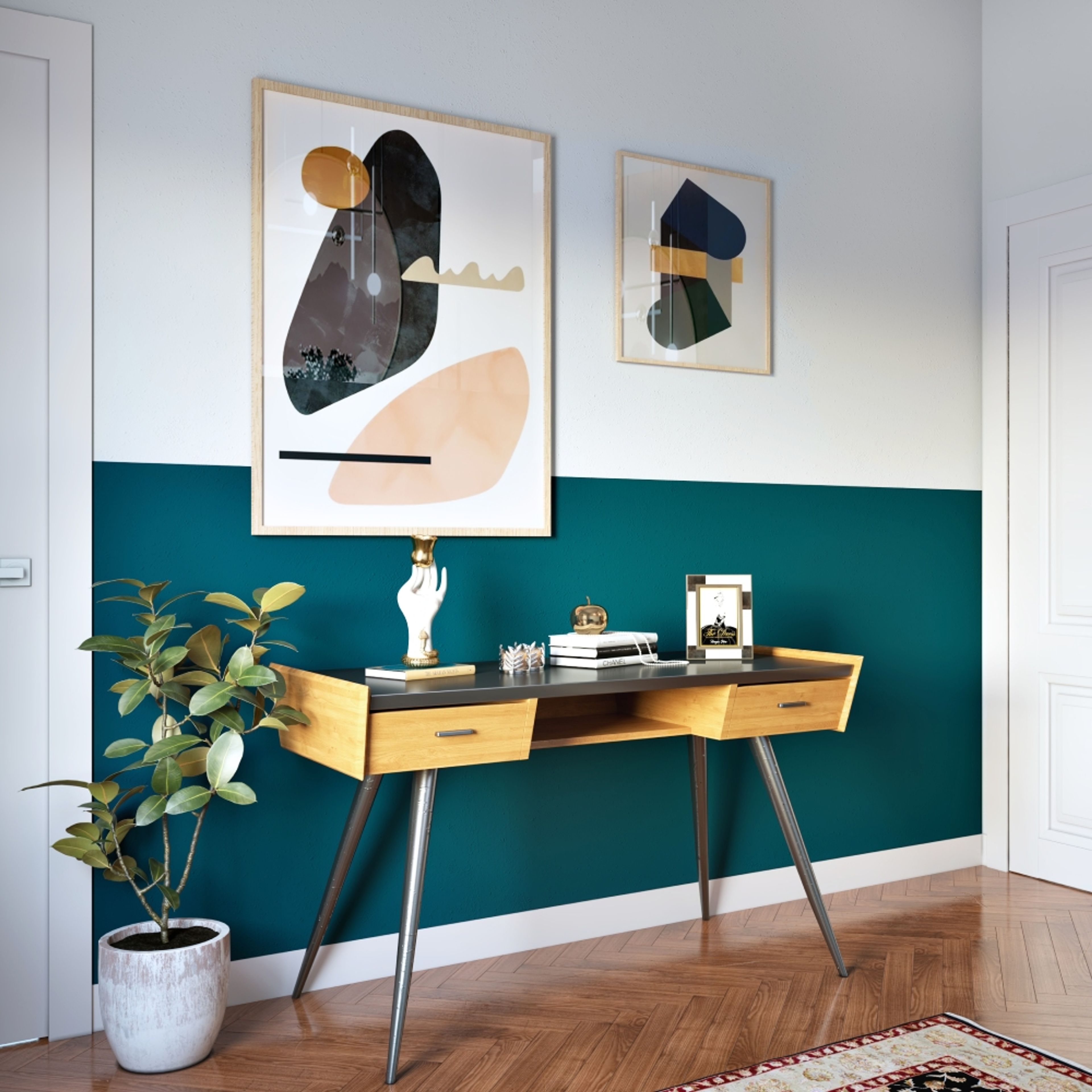 Emerald Green Wall Paint Design For Home Office - Livspace