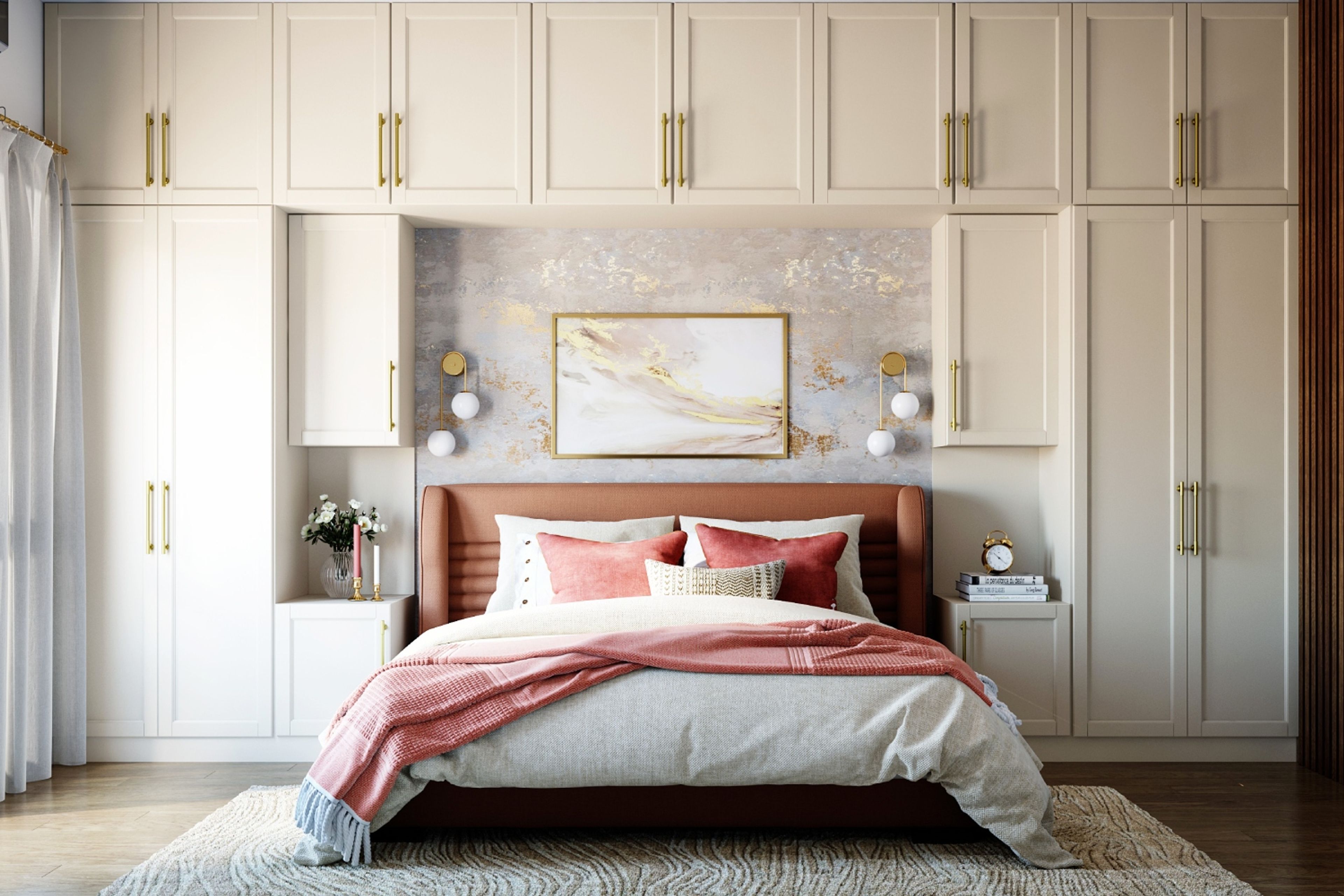 Modern-Classic Champagne 8-Door Swing Wardrobe Design