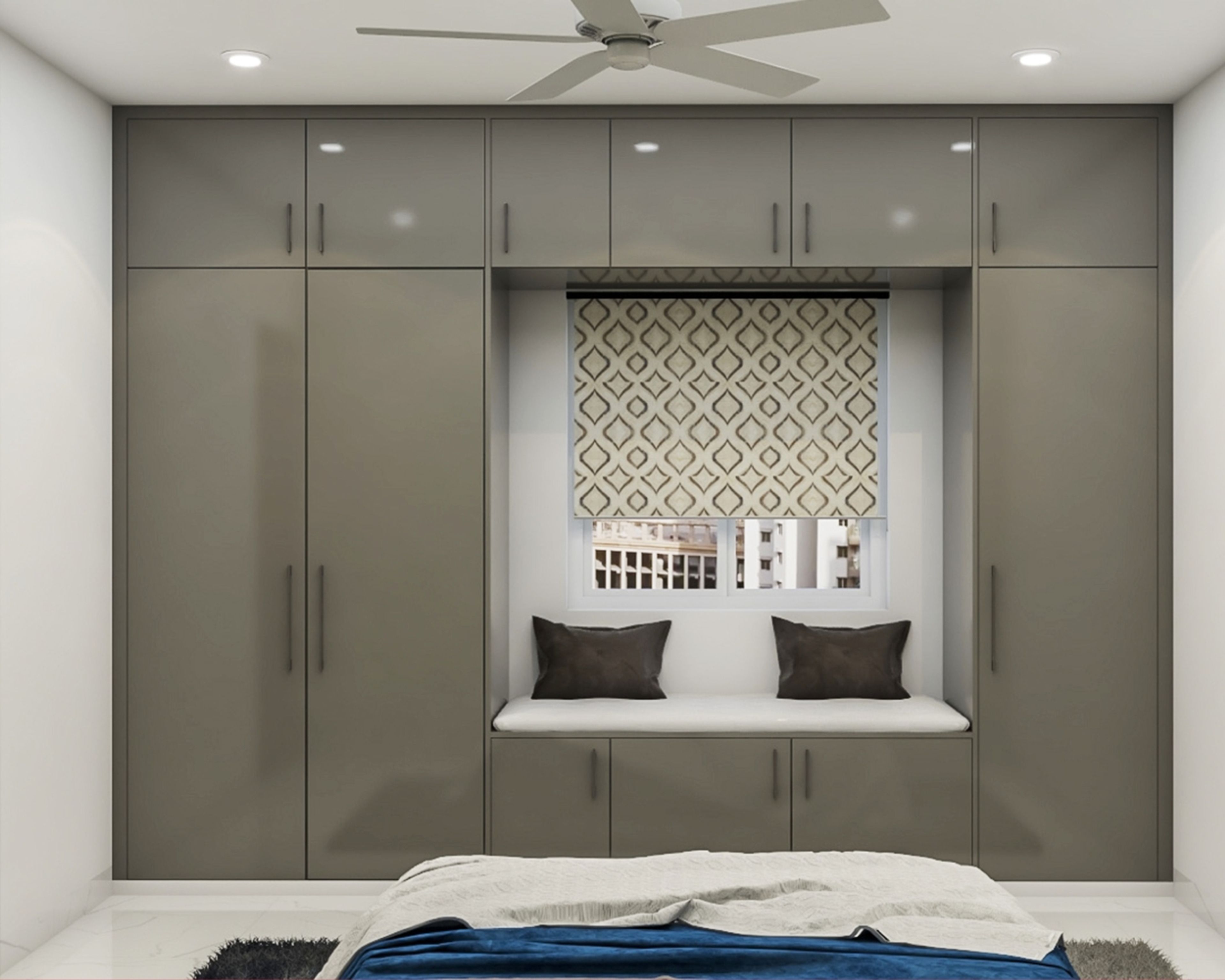 Modern High-Gloss 3-Door Swing Wardrobe Design In Dove Grey
