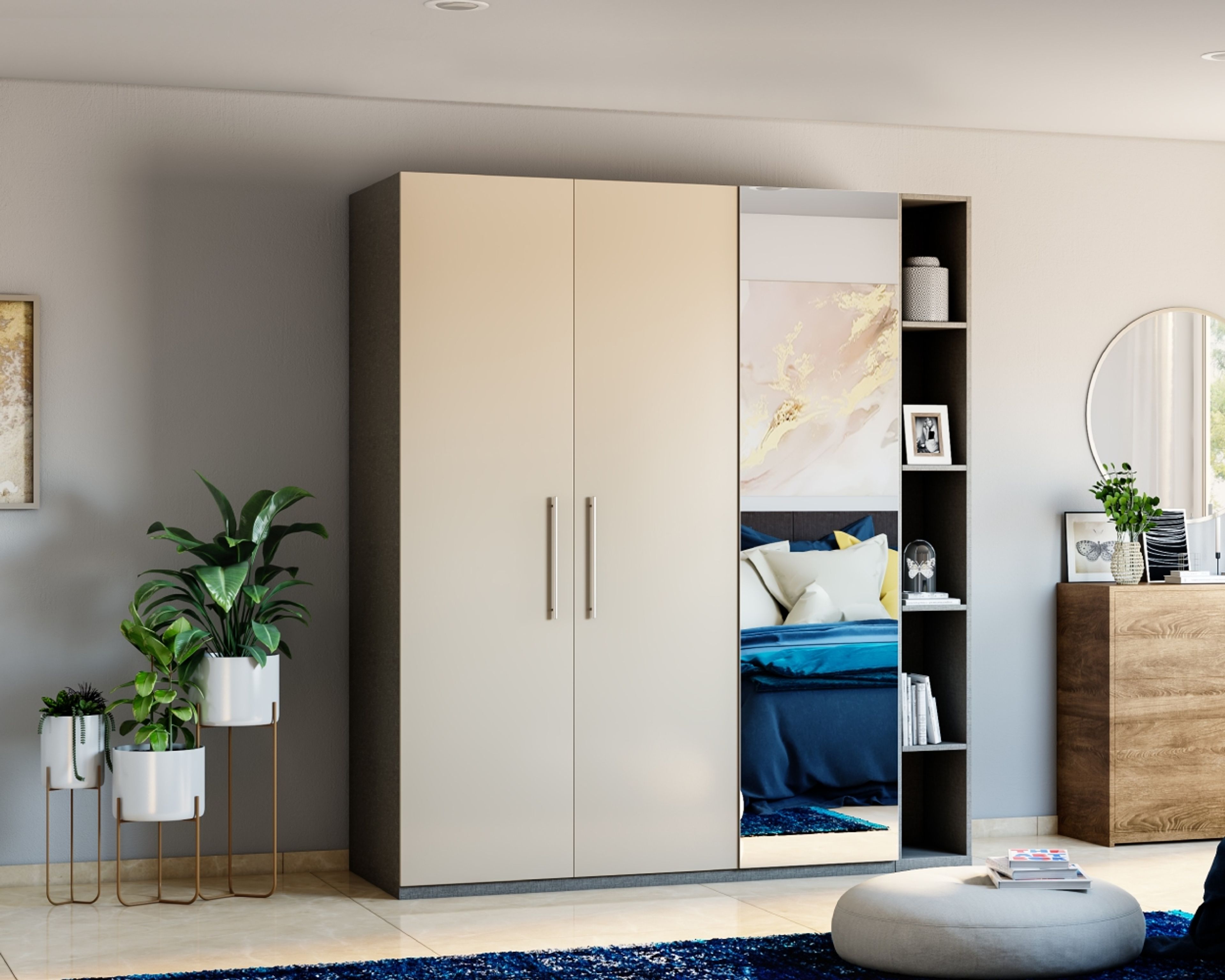 Modern Champagne-Toned 3-Door Swing Wardrobe Design