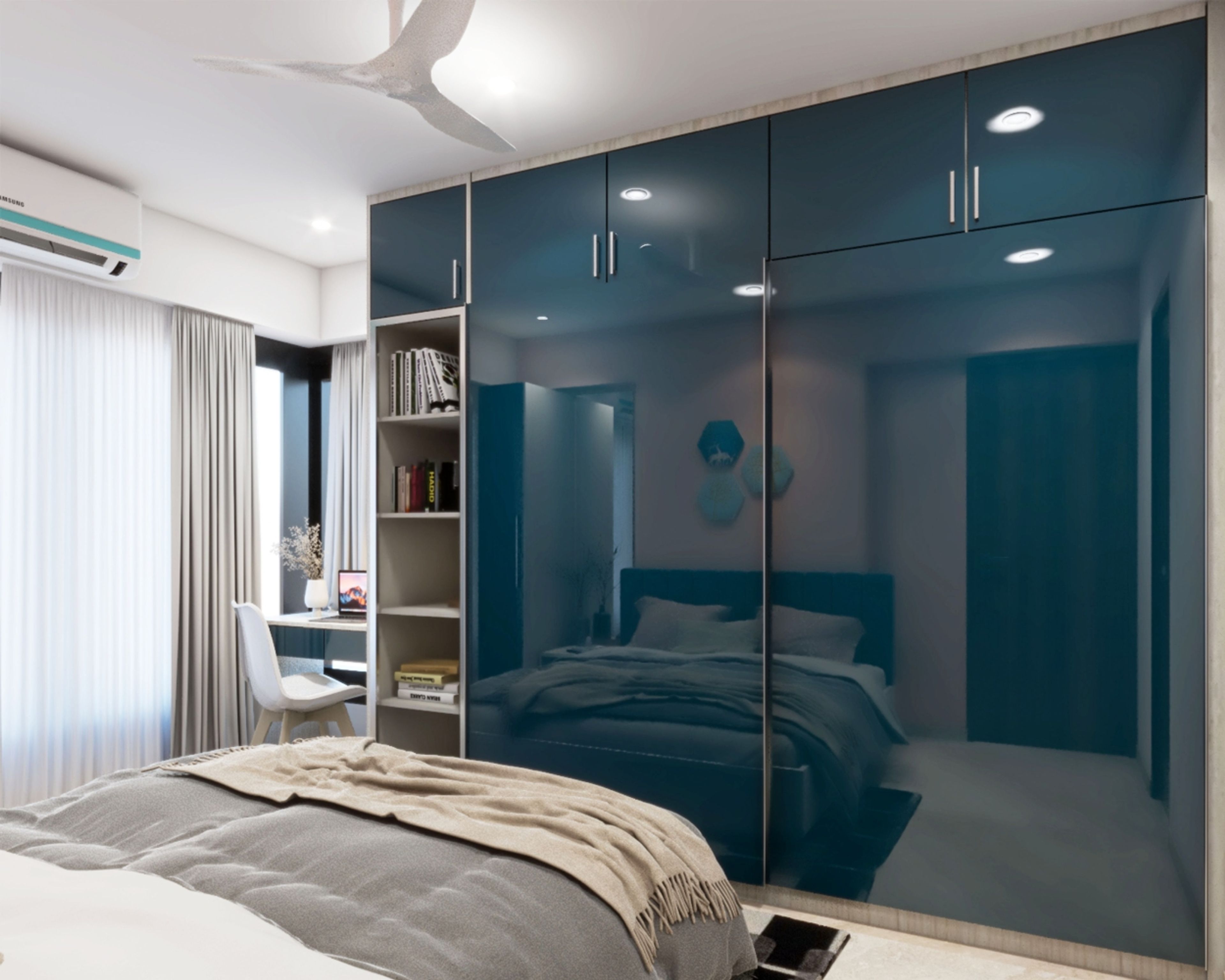 Modern 2-Door Shore Blue Sliding Wardrobe Design