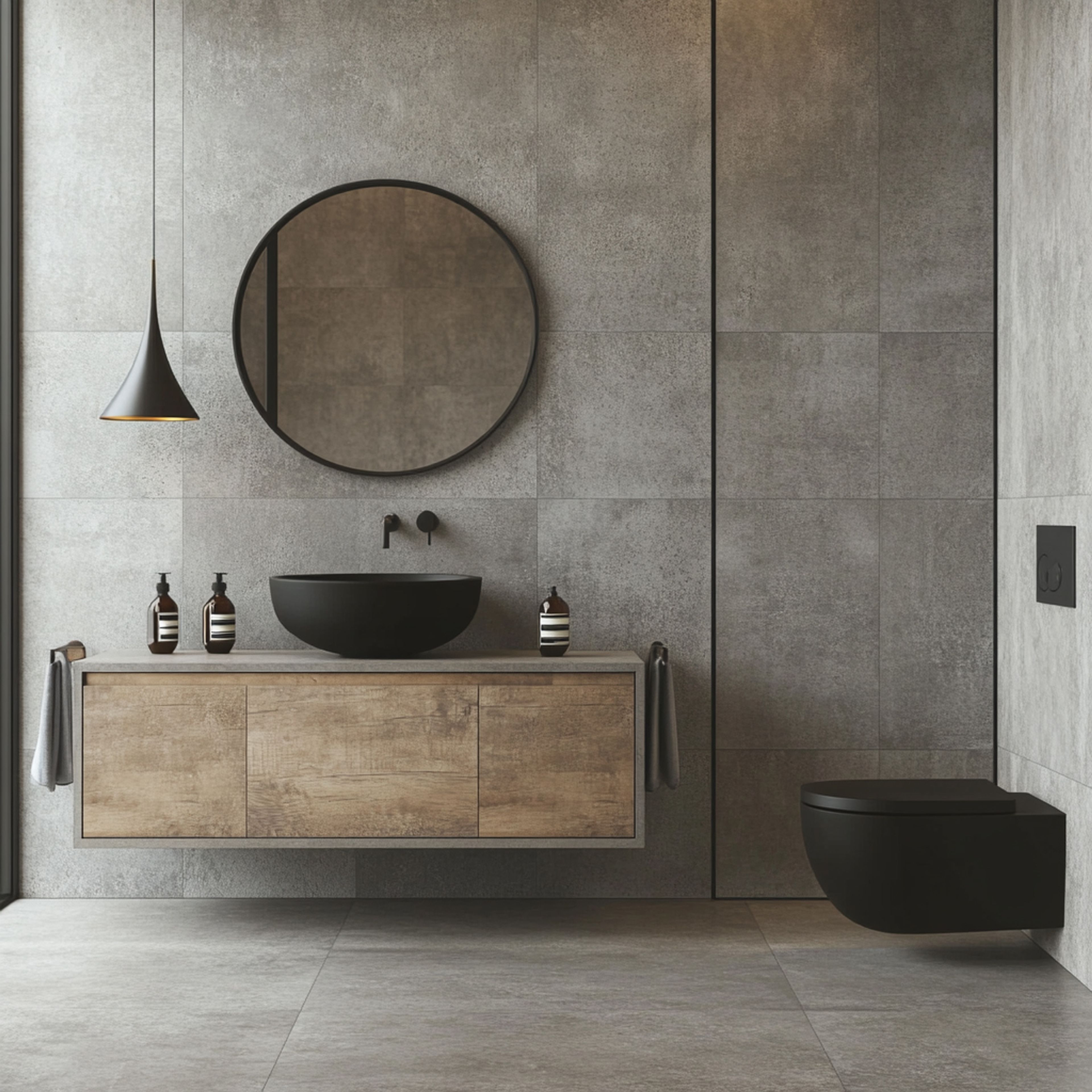 Industrial Bathroom Design with Concrete Texture Tiles