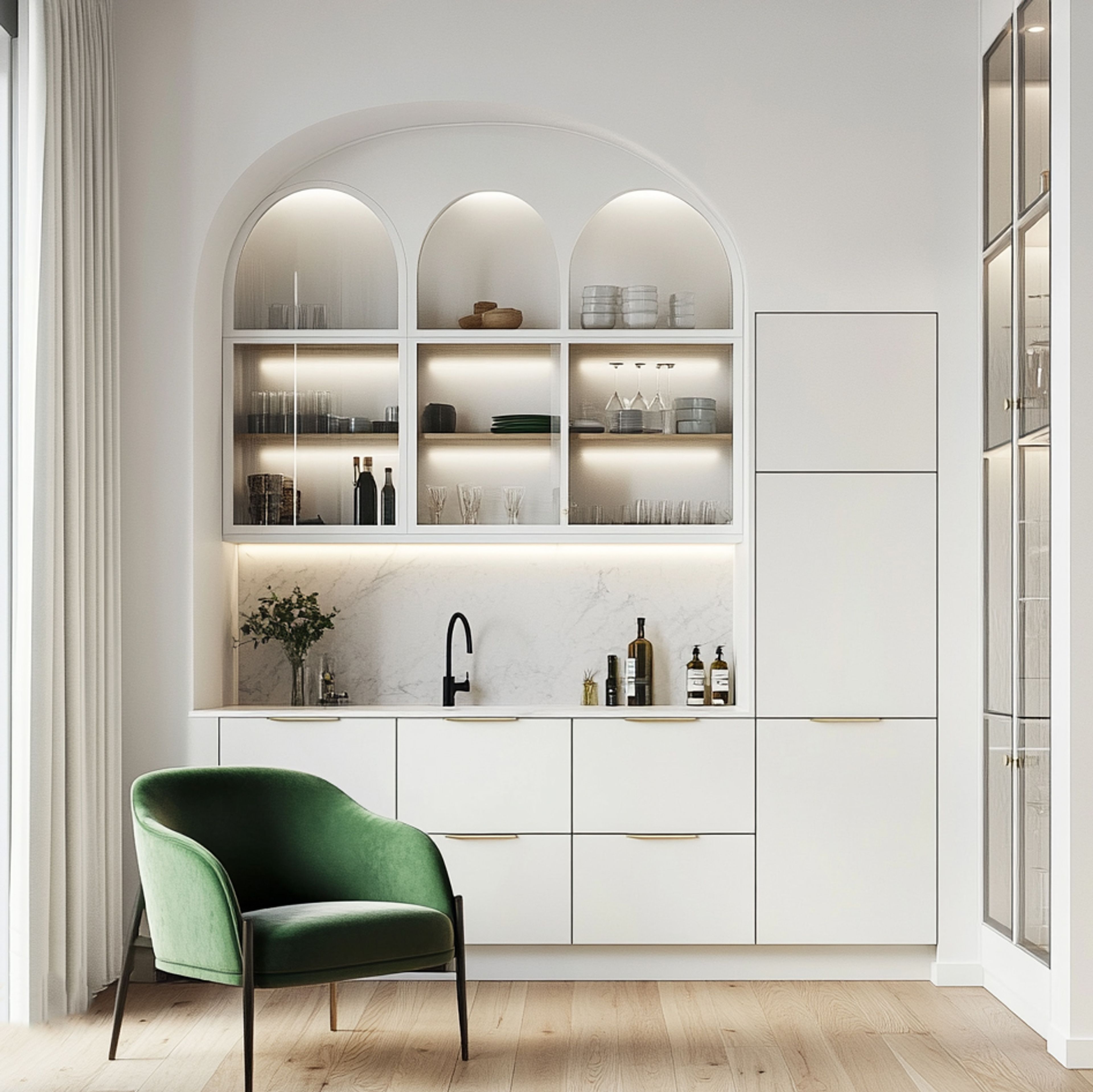 Contemporary White Crockery Unit Design with Glass Shutters