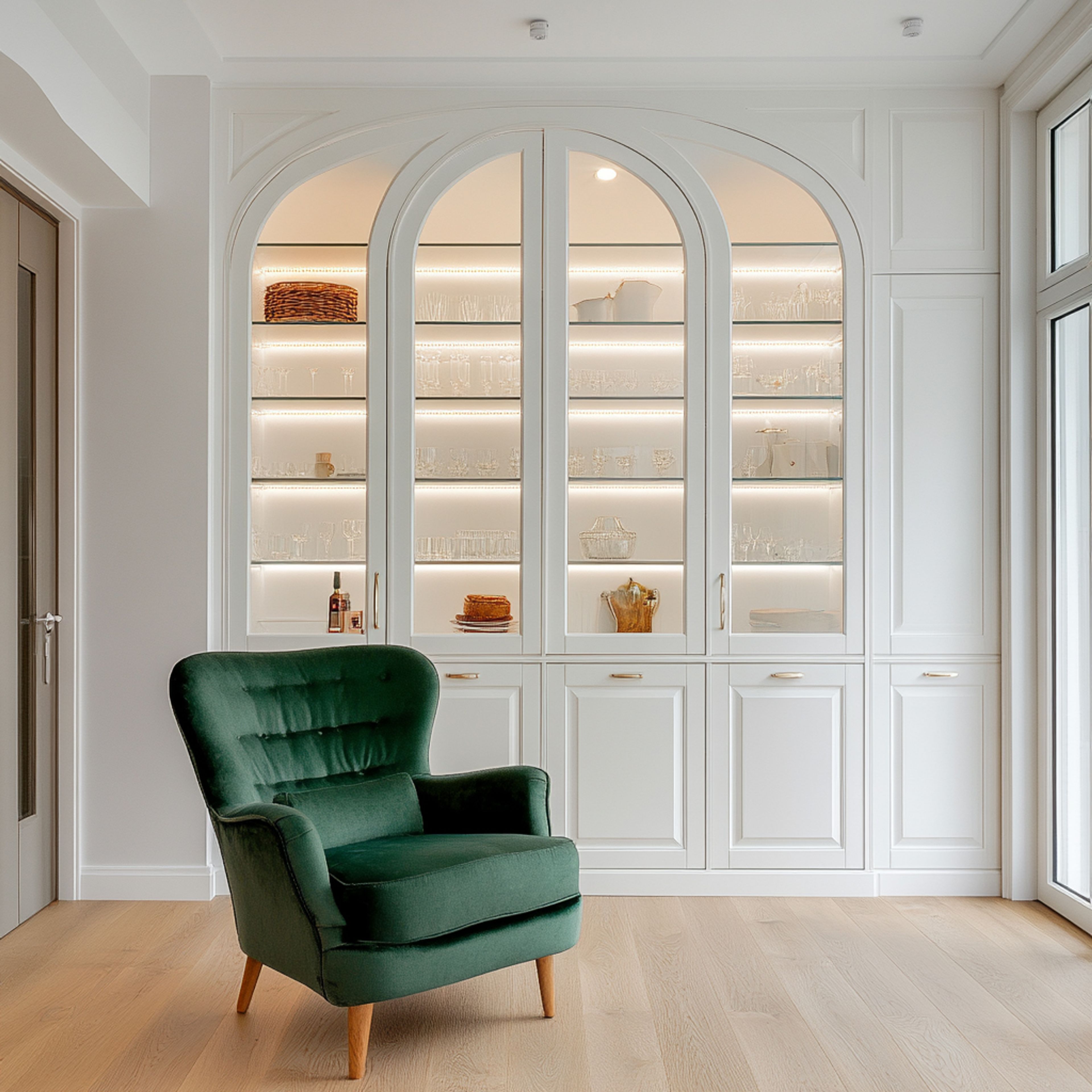 Classic Bright White Crockery Unit Design with Glass Shutters