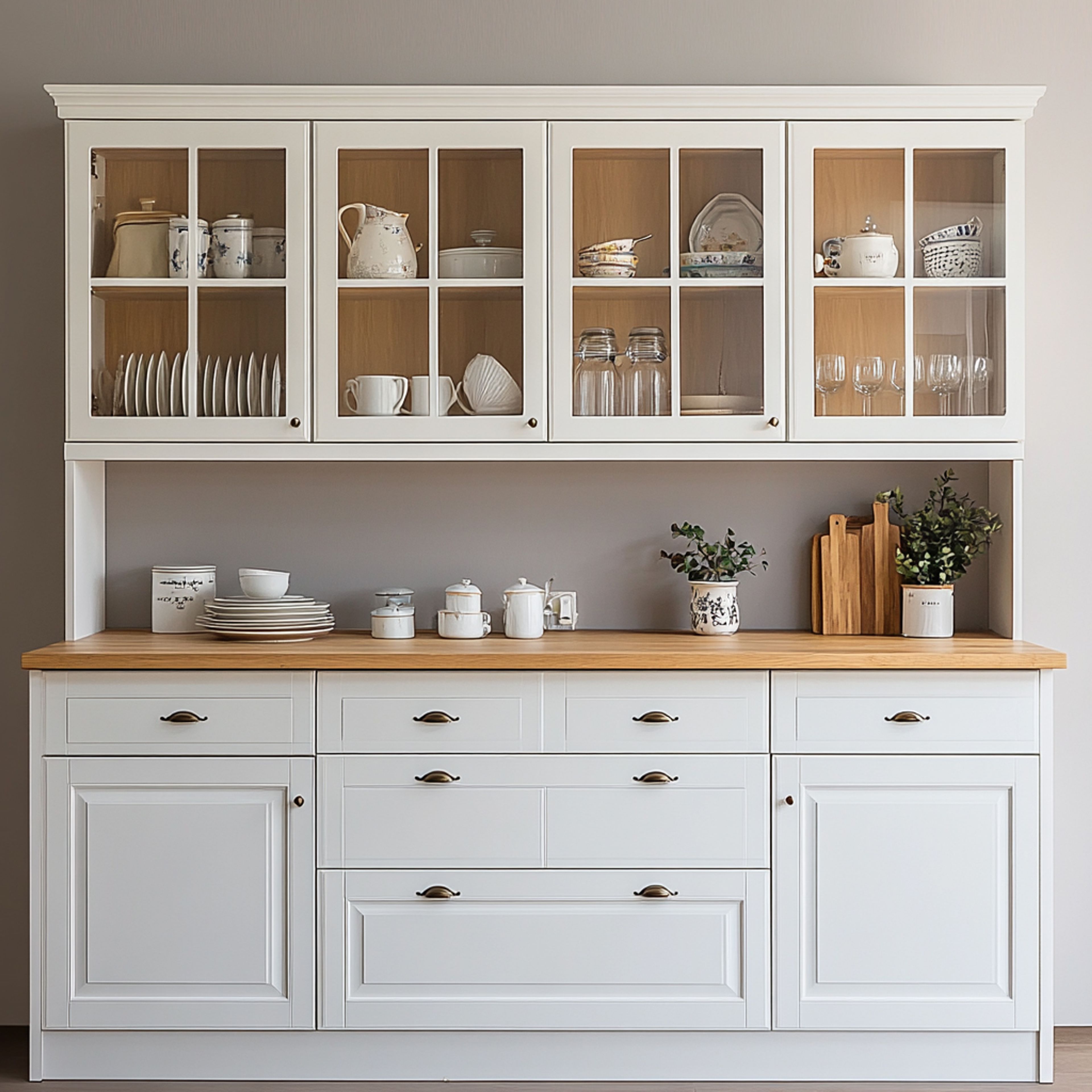 Farmhouse Style Crockery Unit Design in Off-White