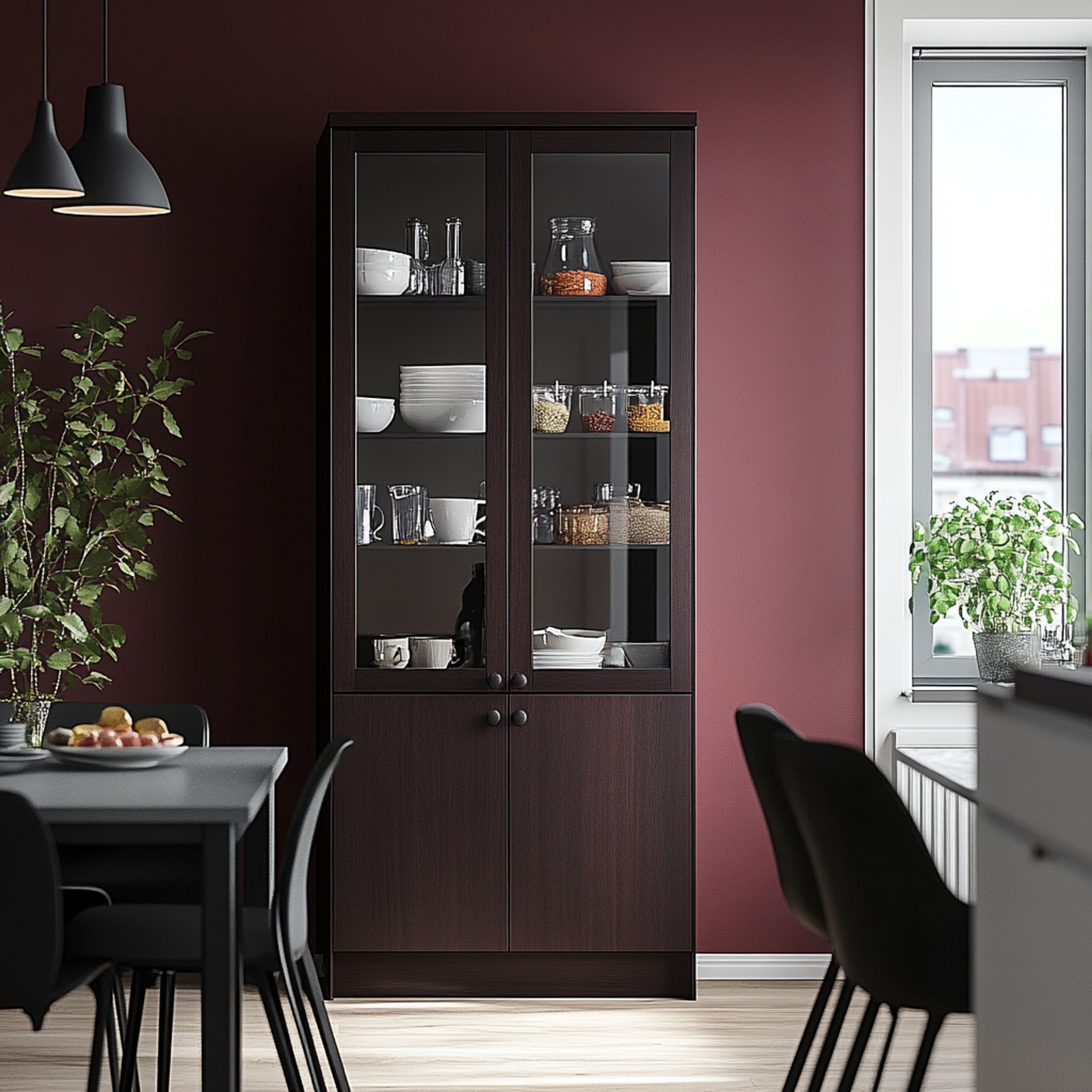 Modern Crockery Unit Design with Glass-Front Shutter