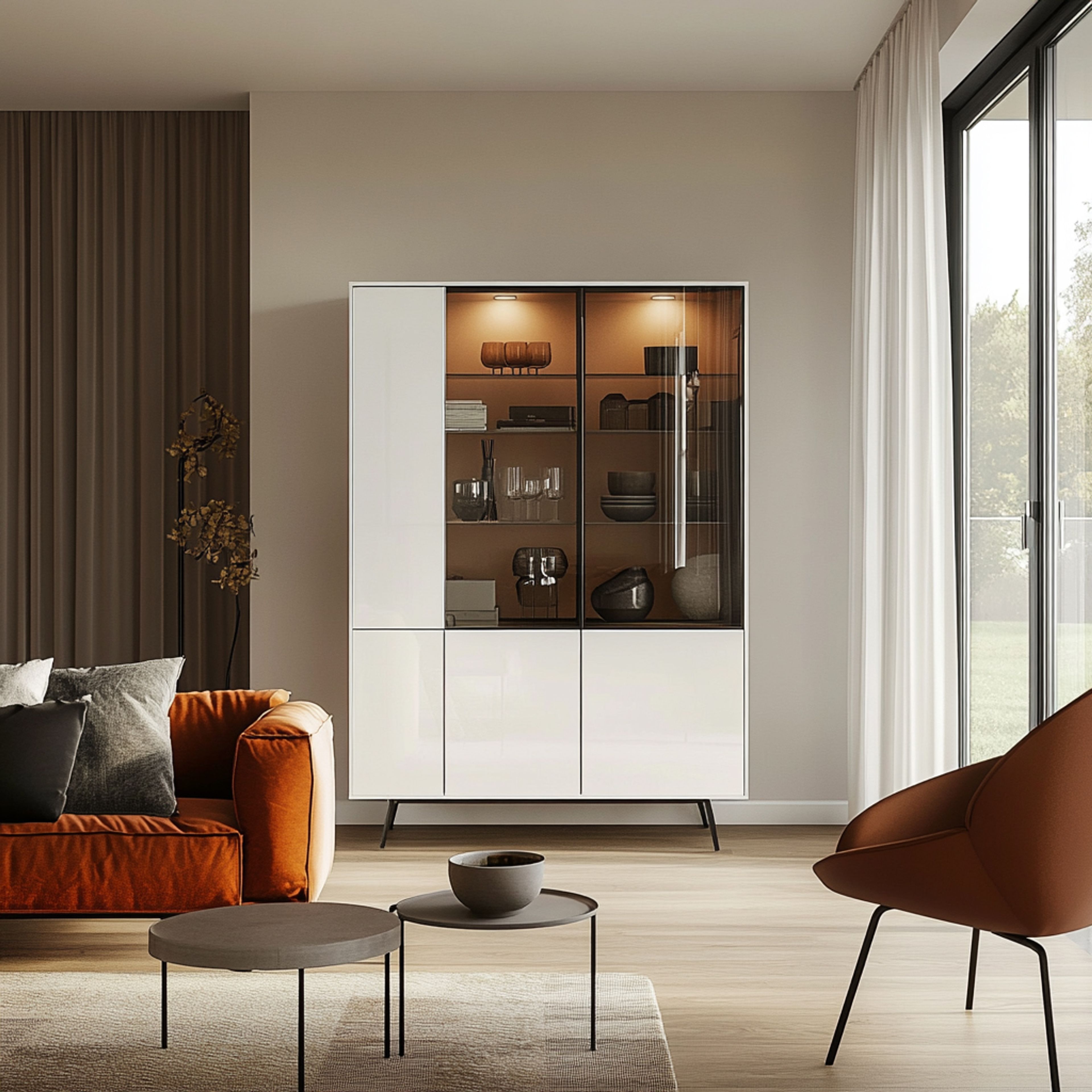 Modern White Crockery Unit Design with Glass Shelves