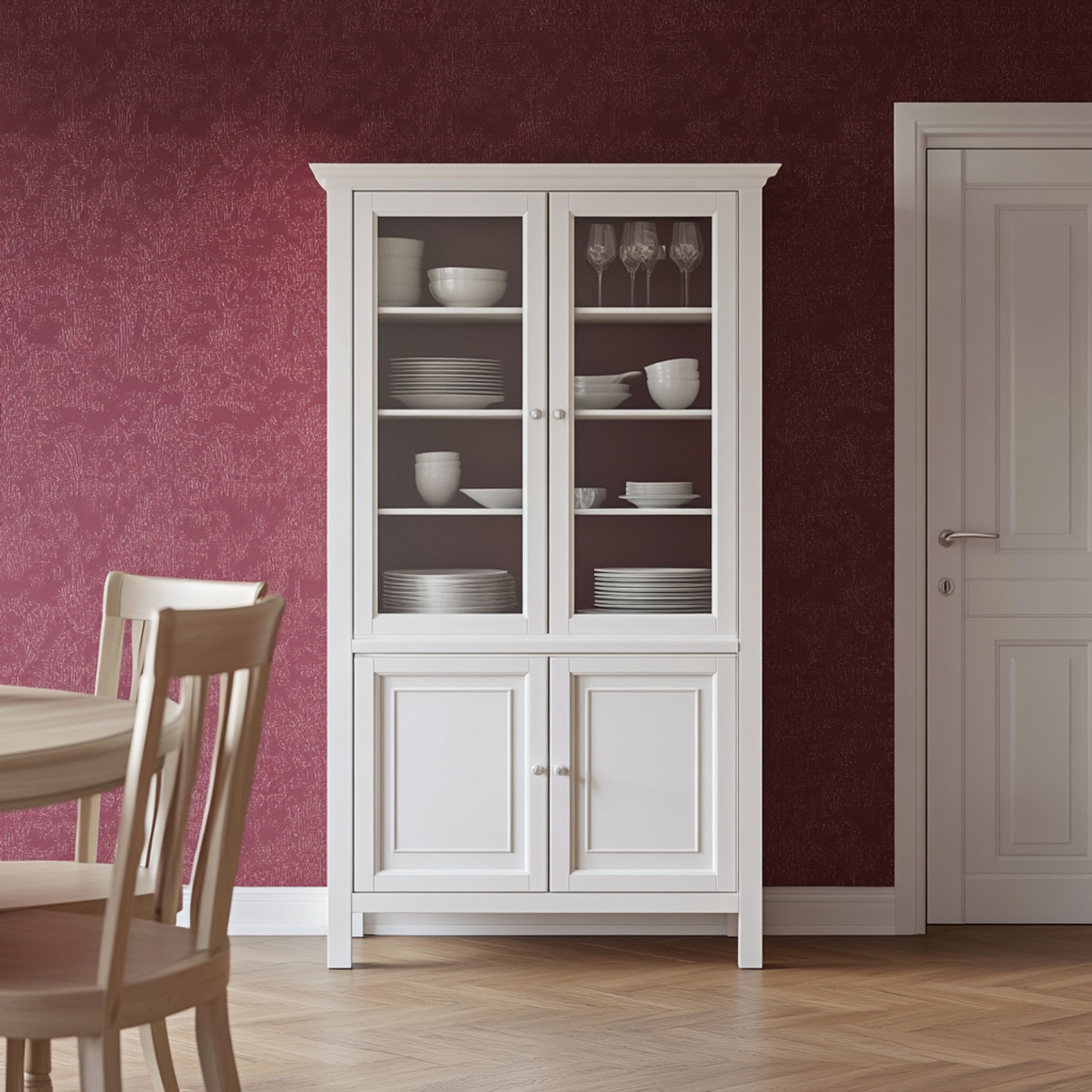 Classic Off White Crockery Unit Design with Glass Windows