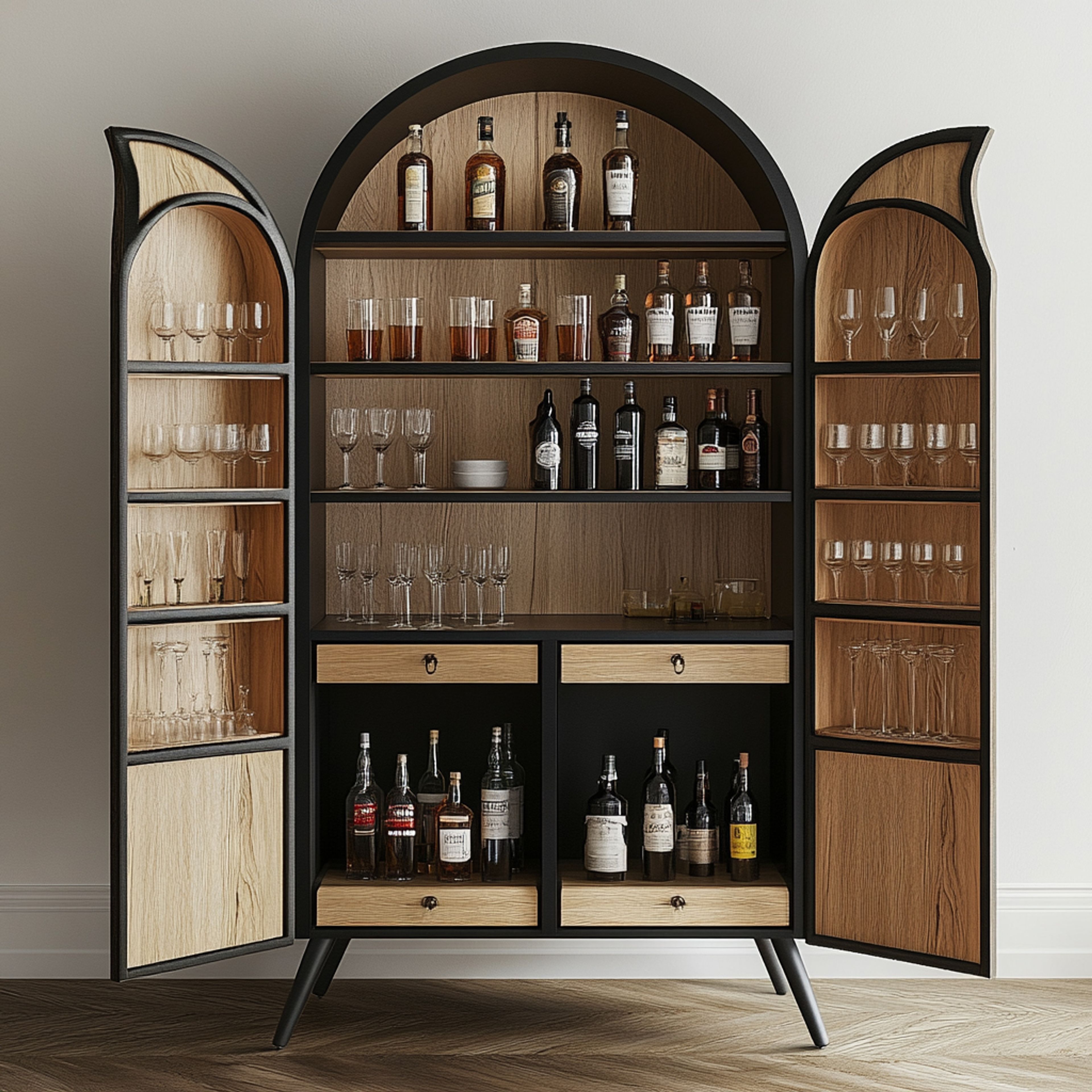 Home Bar Design with Brown and Black Laminate